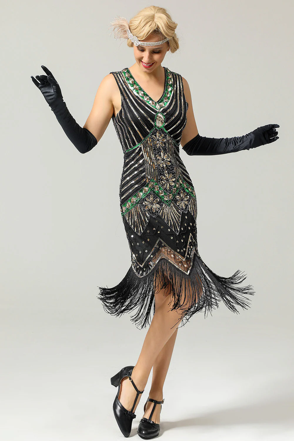 Red & Black Glitter Fringe 1920s Flapper Dress - Image 10
