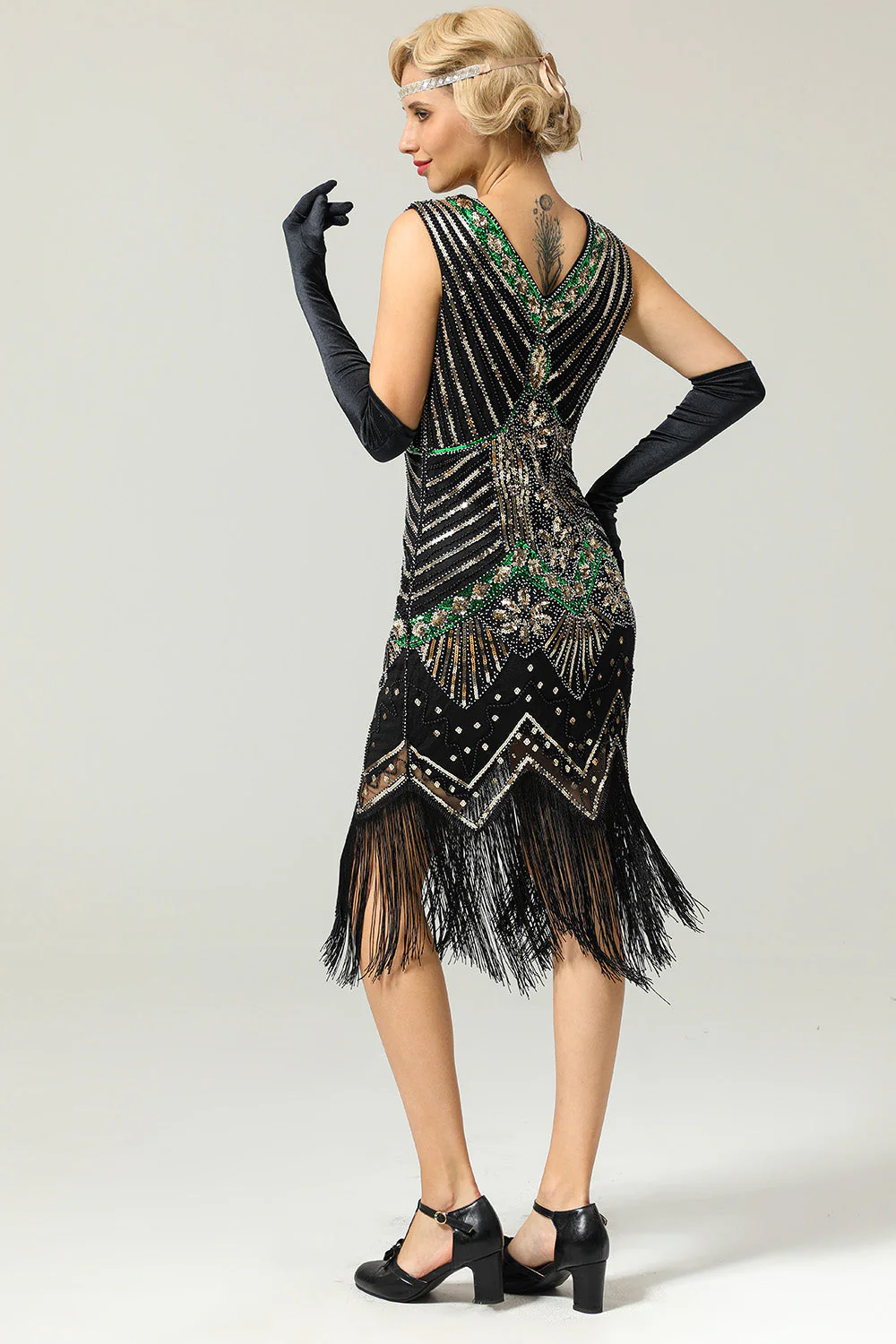 Red & Black Glitter Fringe 1920s Flapper Dress - Image 11