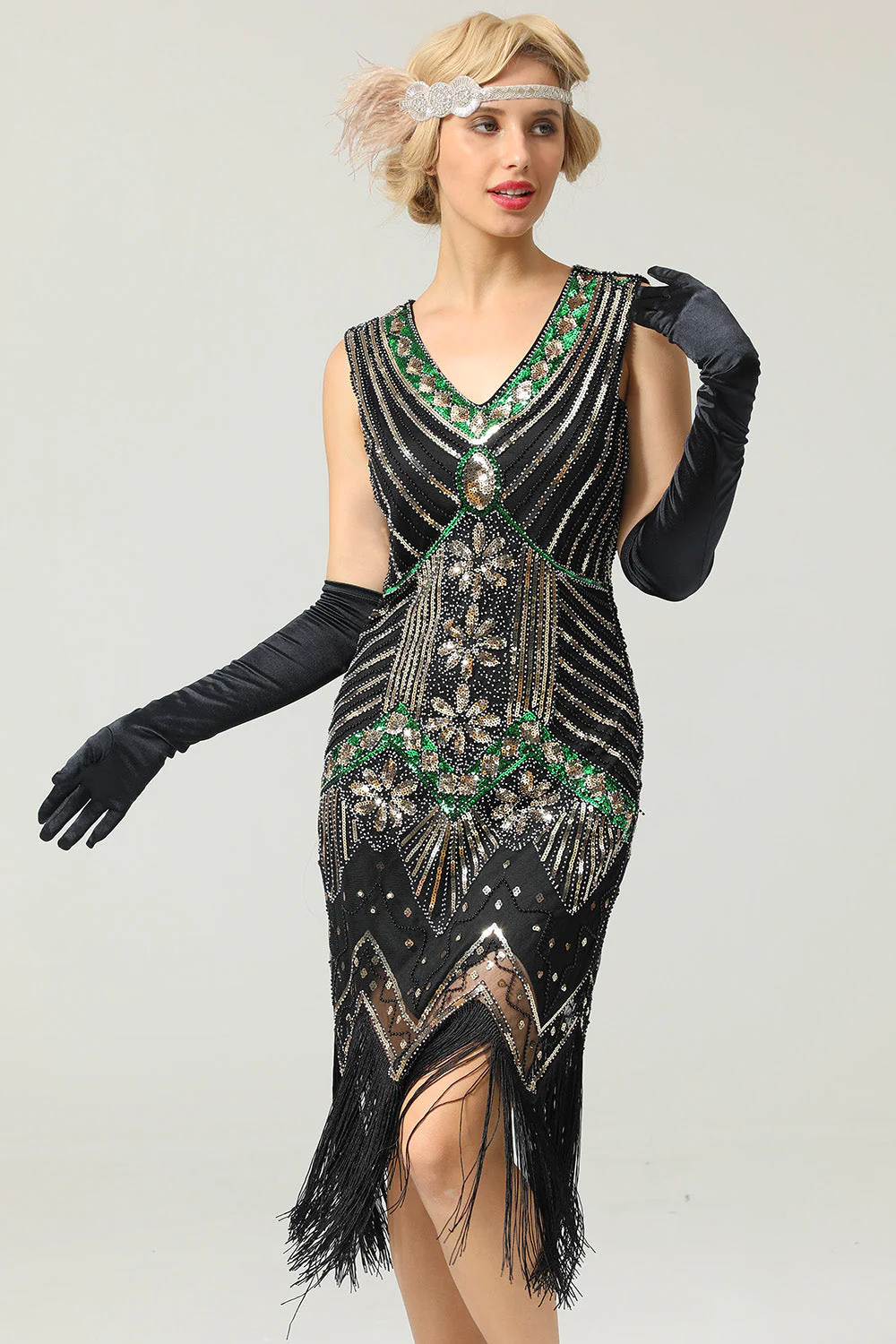 Red & Black Glitter Fringe 1920s Flapper Dress - Image 12