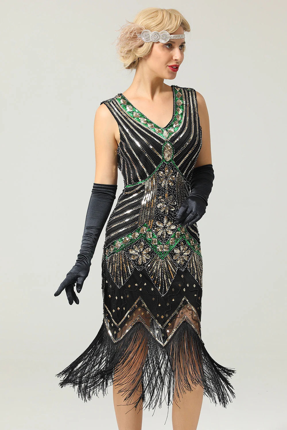 Red & Black Glitter Fringe 1920s Flapper Dress - Image 13