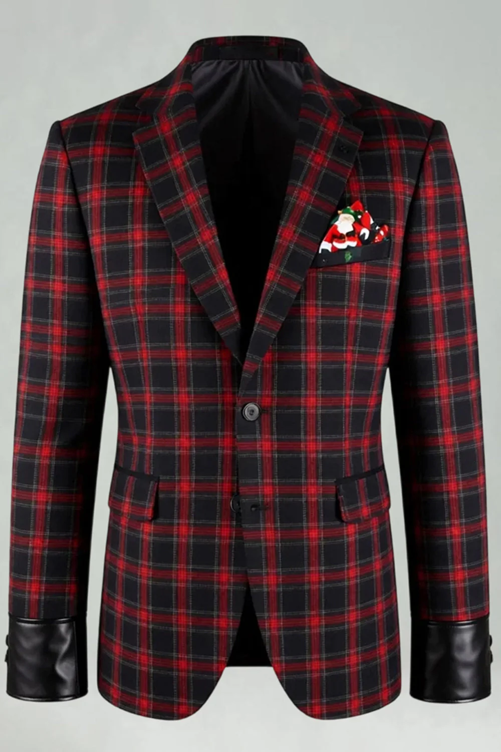 Red Black Grid 2 Piece Notched Lapel Men's Prom Suits - Image 4