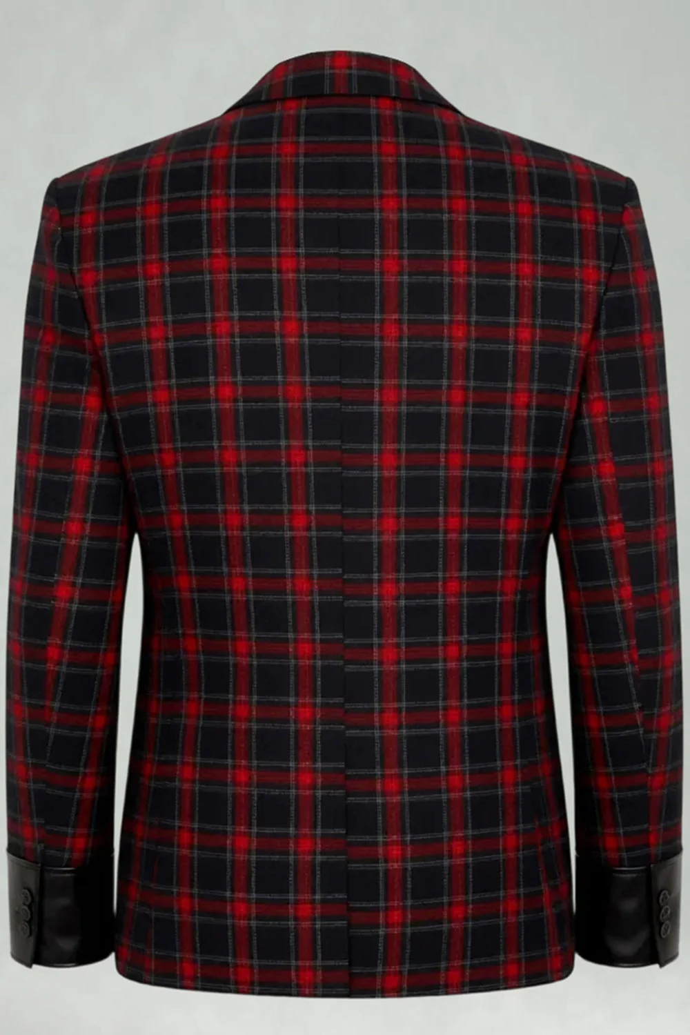 Red Black Grid 2 Piece Notched Lapel Men's Prom Suits - Image 5