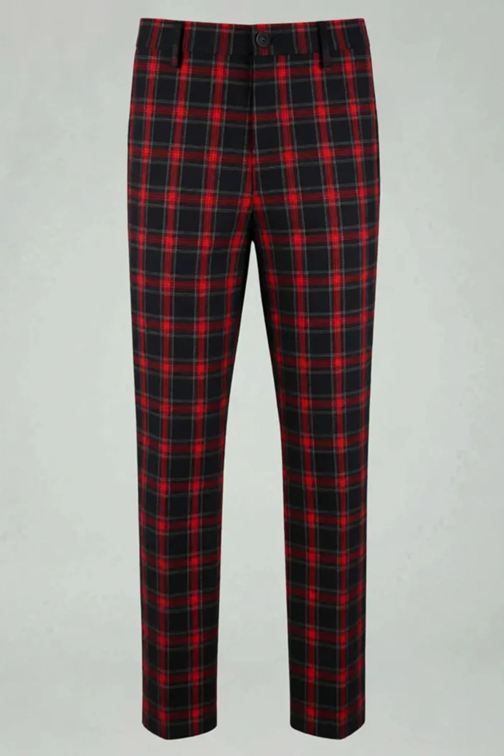 Red Black Grid 2 Piece Notched Lapel Men's Prom Suits - Image 6