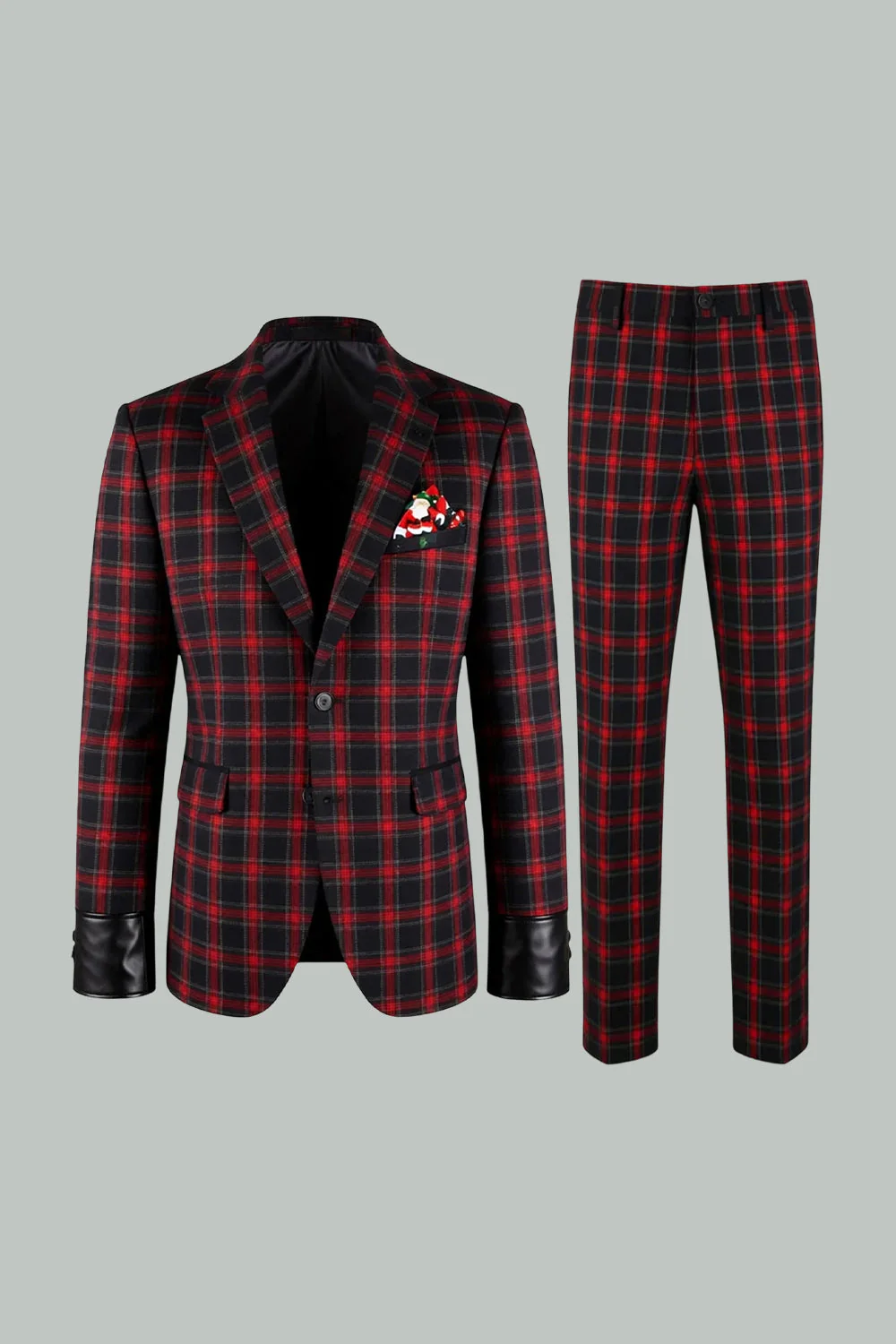 Red Black Grid 2 Piece Notched Lapel Men's Prom Suits - Image 9