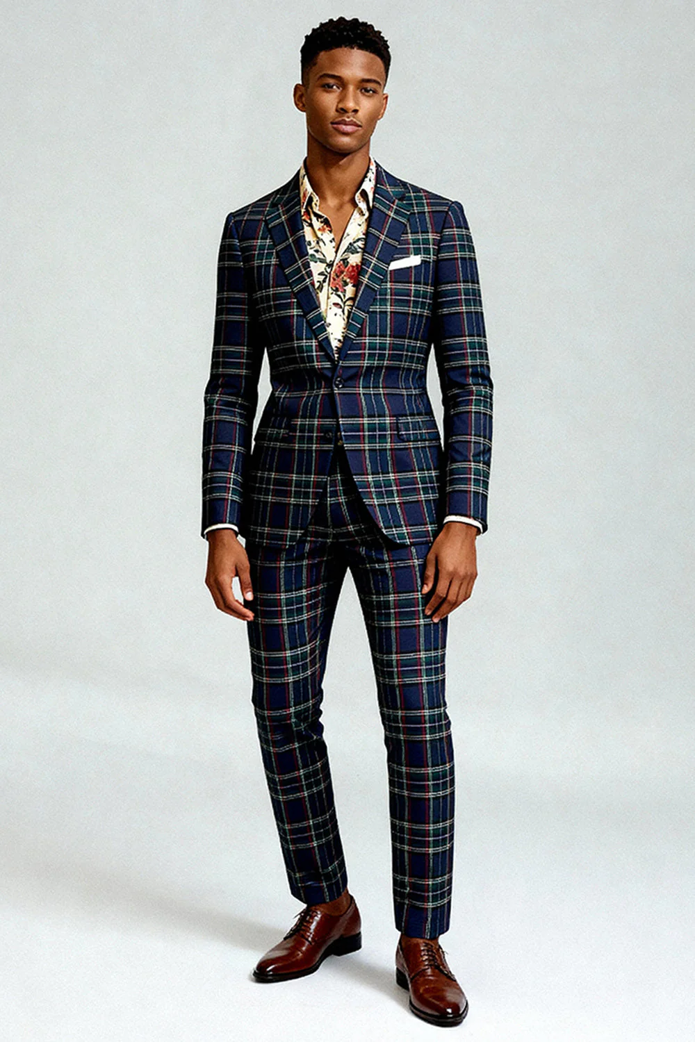 Red Black Plaid Notched Lapel 2 Piece Men's Prom Suits - Image 10