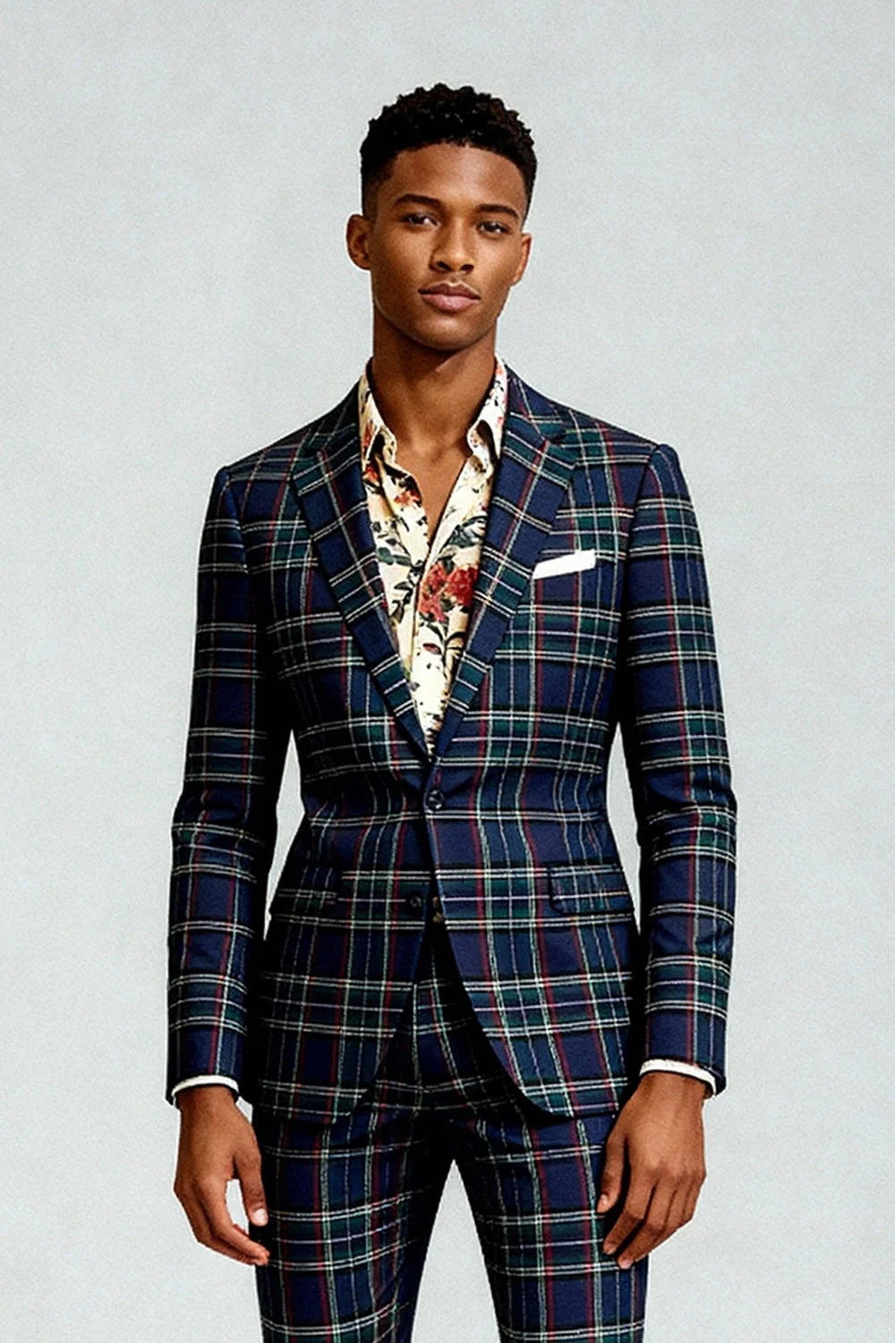 Red Black Plaid Notched Lapel 2 Piece Men's Prom Suits - Image 11