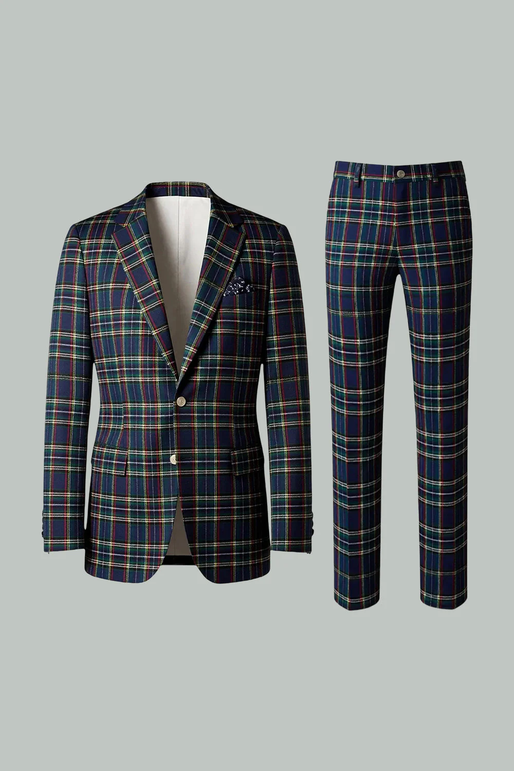 Red Black Plaid Notched Lapel 2 Piece Men's Prom Suits - Image 17