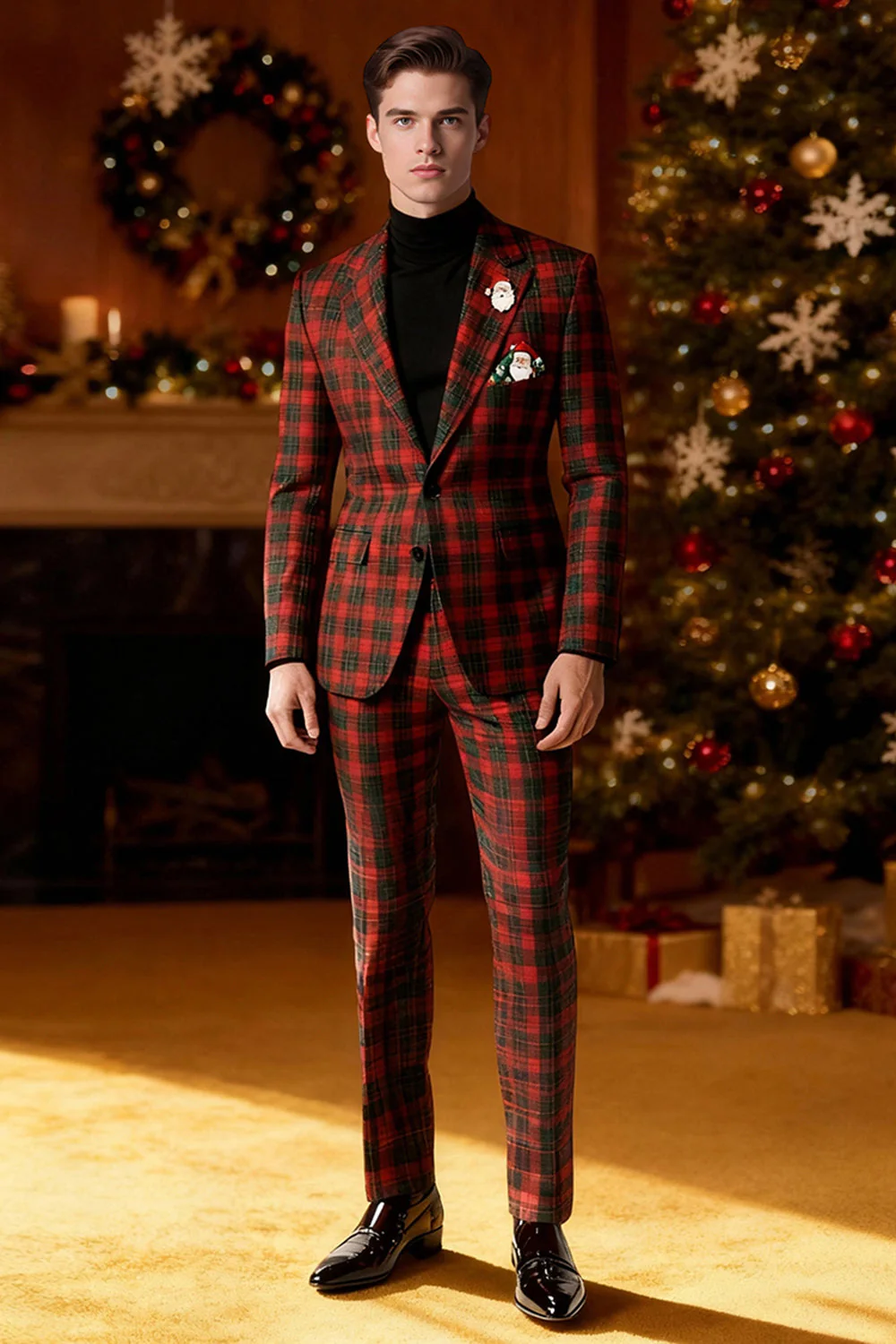 Red Black Plaid Notched Lapel 2 Piece Men's Prom Suits - Image 18