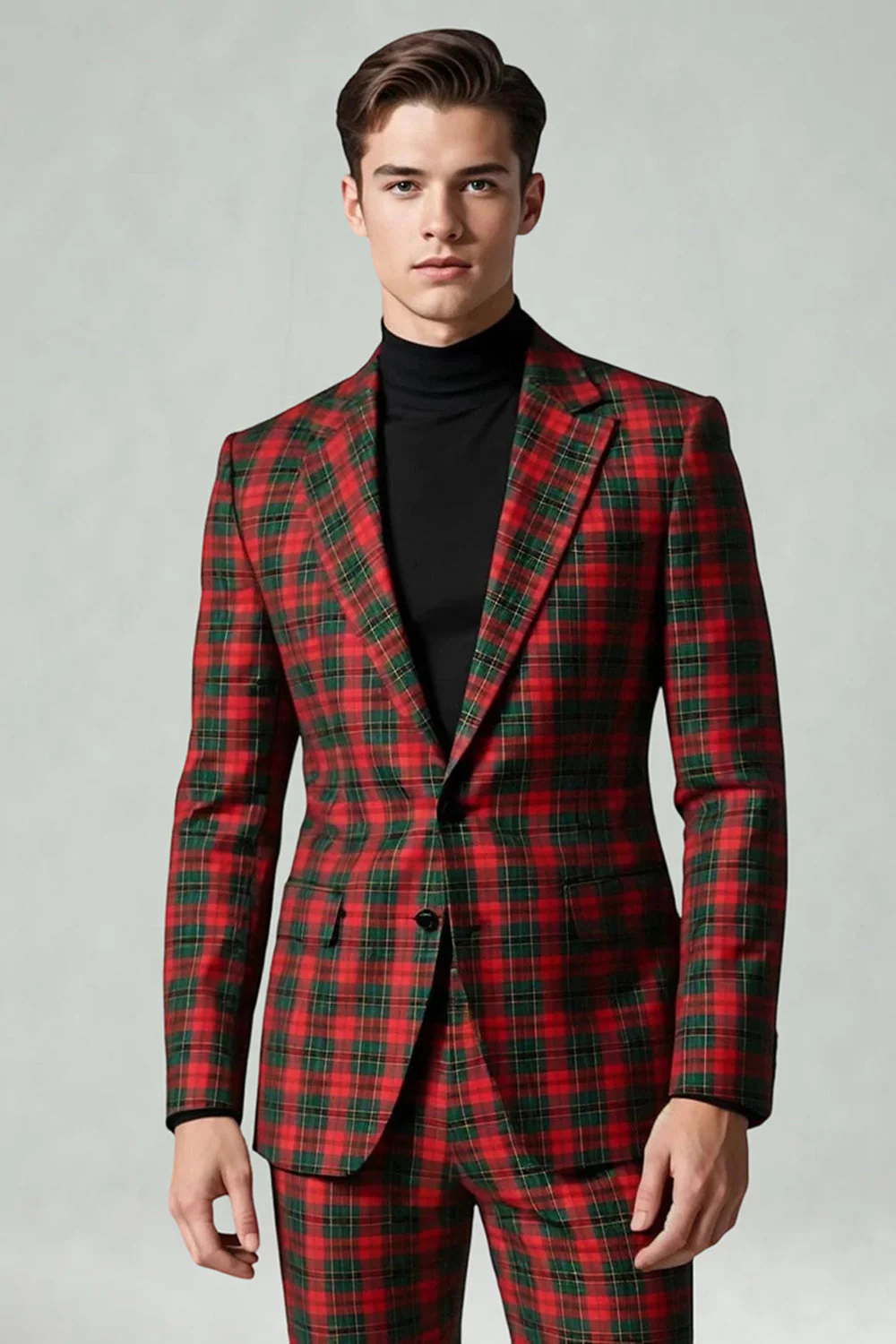 Red Black Plaid Notched Lapel 2 Piece Men's Prom Suits - Image 20