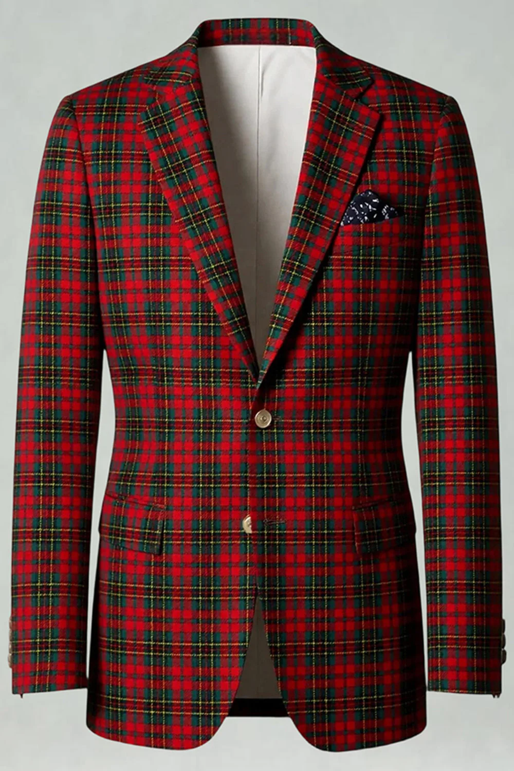 Red Black Plaid Notched Lapel 2 Piece Men's Prom Suits - Image 21