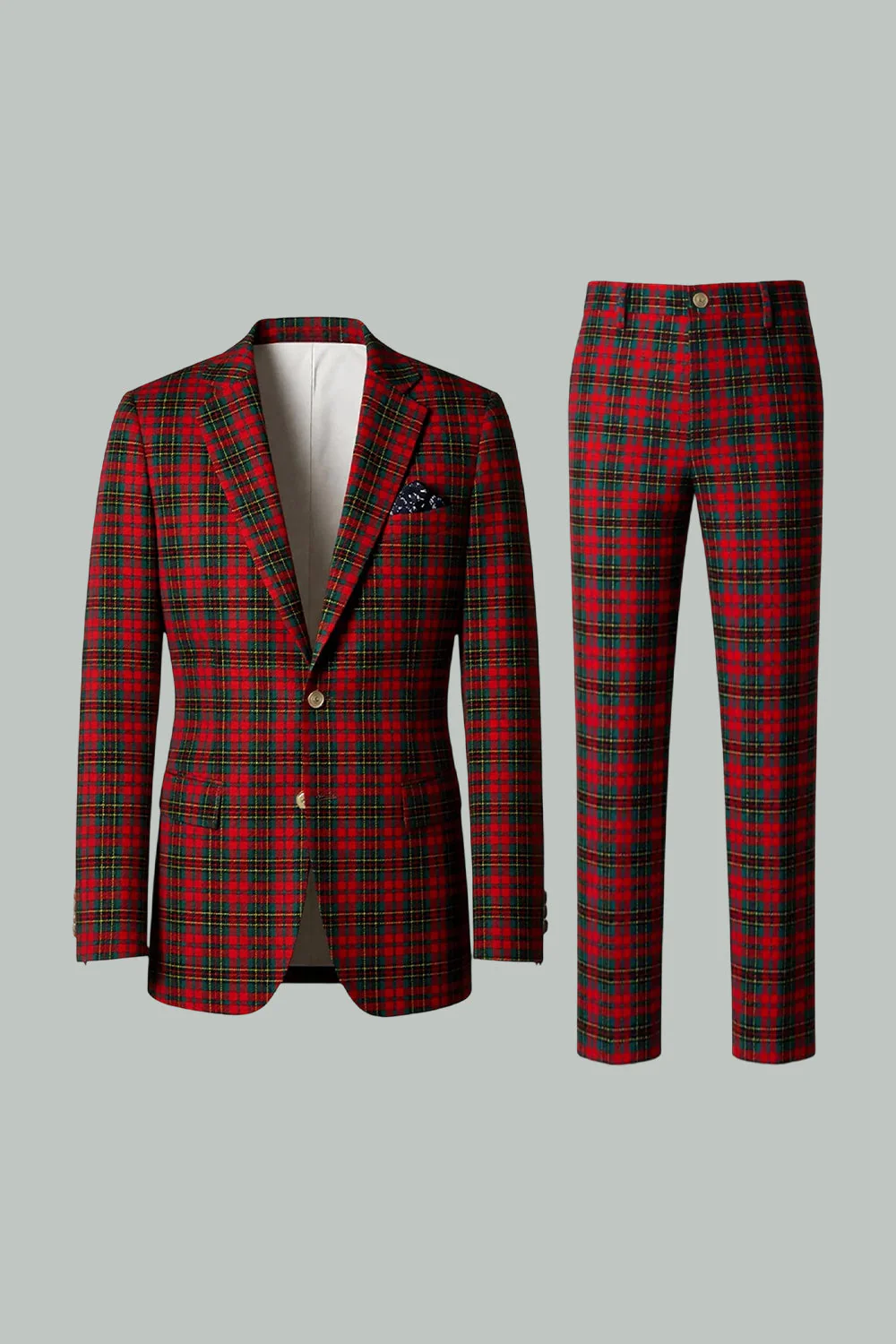Red Black Plaid Notched Lapel 2 Piece Men's Prom Suits - Image 26