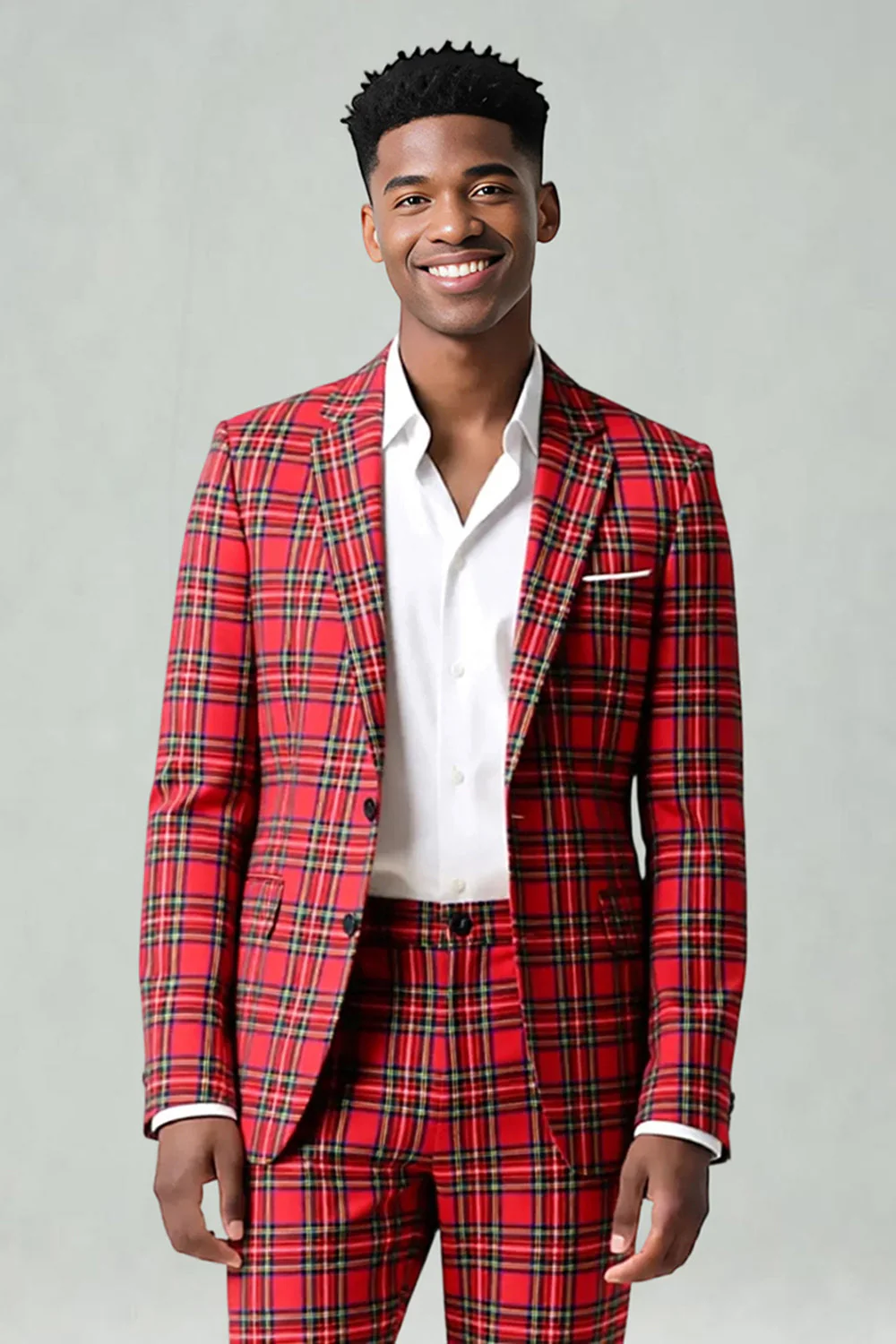 Red Black Plaid Notched Lapel 2 Piece Men's Prom Suits - Image 29