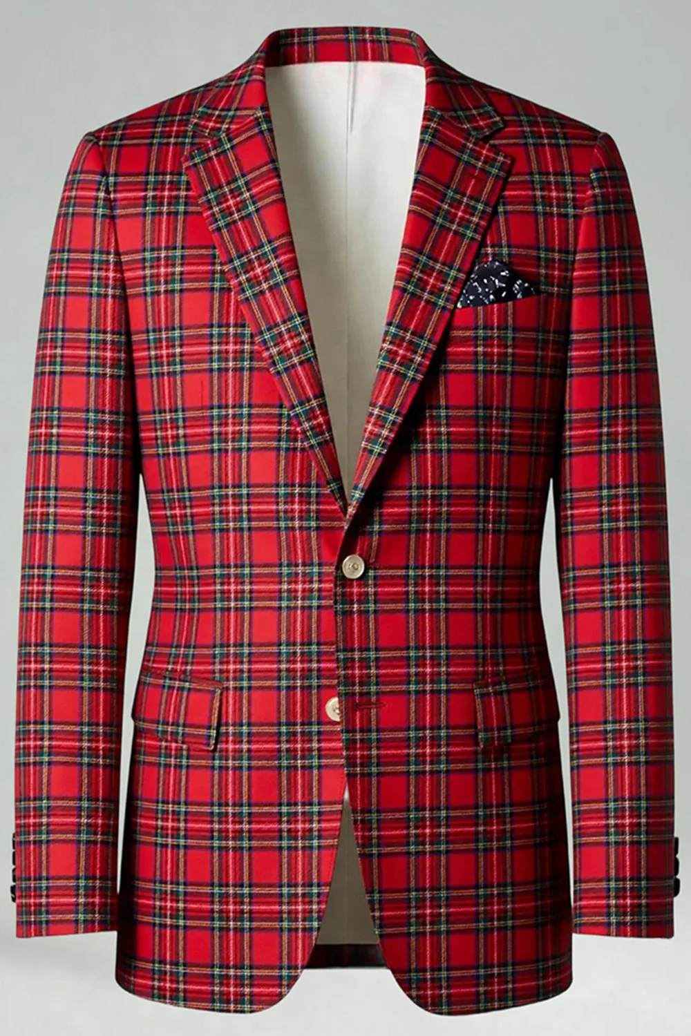 Red Black Plaid Notched Lapel 2 Piece Men's Prom Suits - Image 30