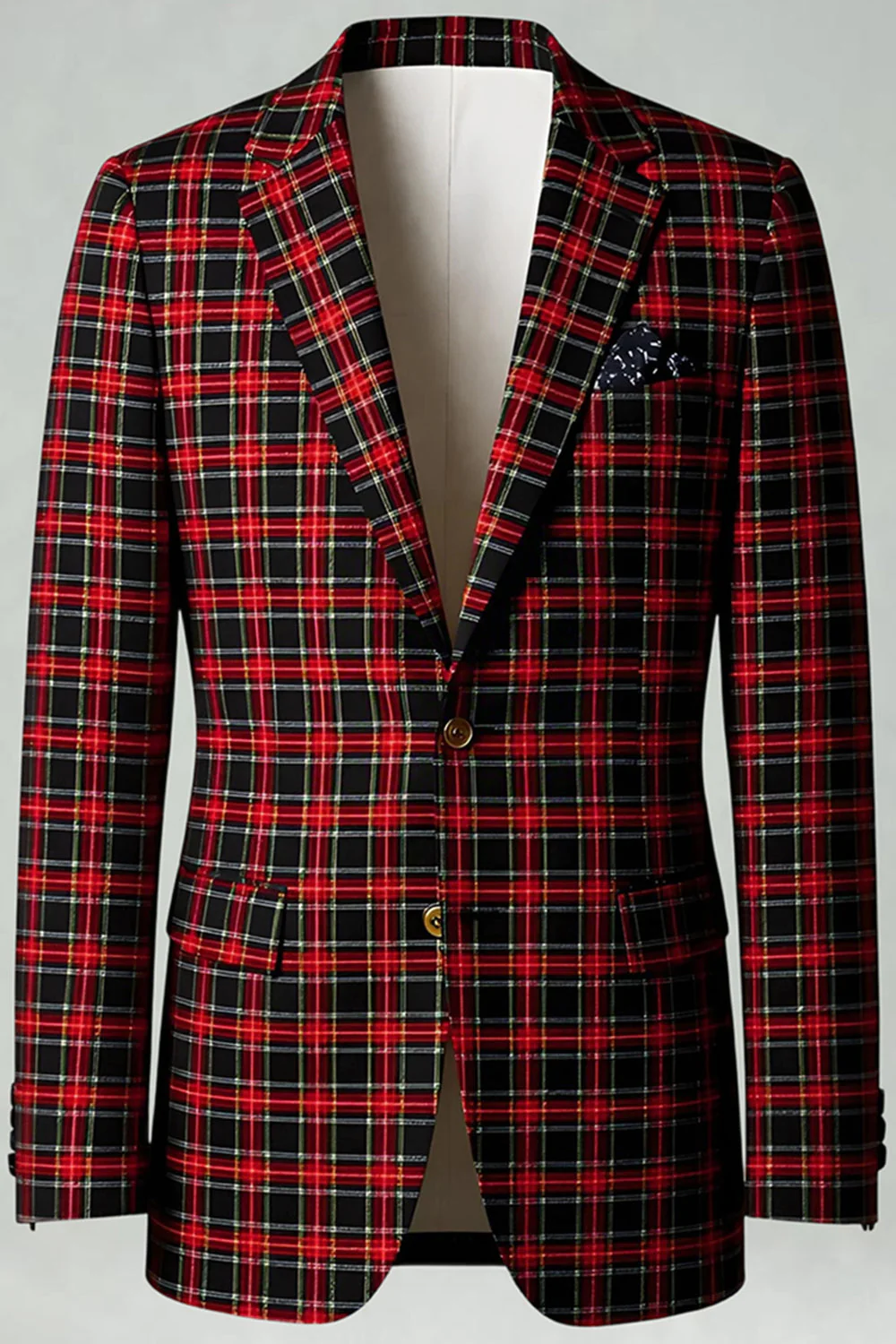 Red Black Plaid Notched Lapel 2 Piece Men's Prom Suits - Image 4