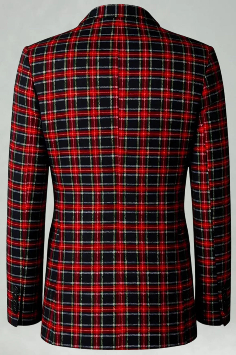 Red Black Plaid Notched Lapel 2 Piece Men's Prom Suits - Image 5