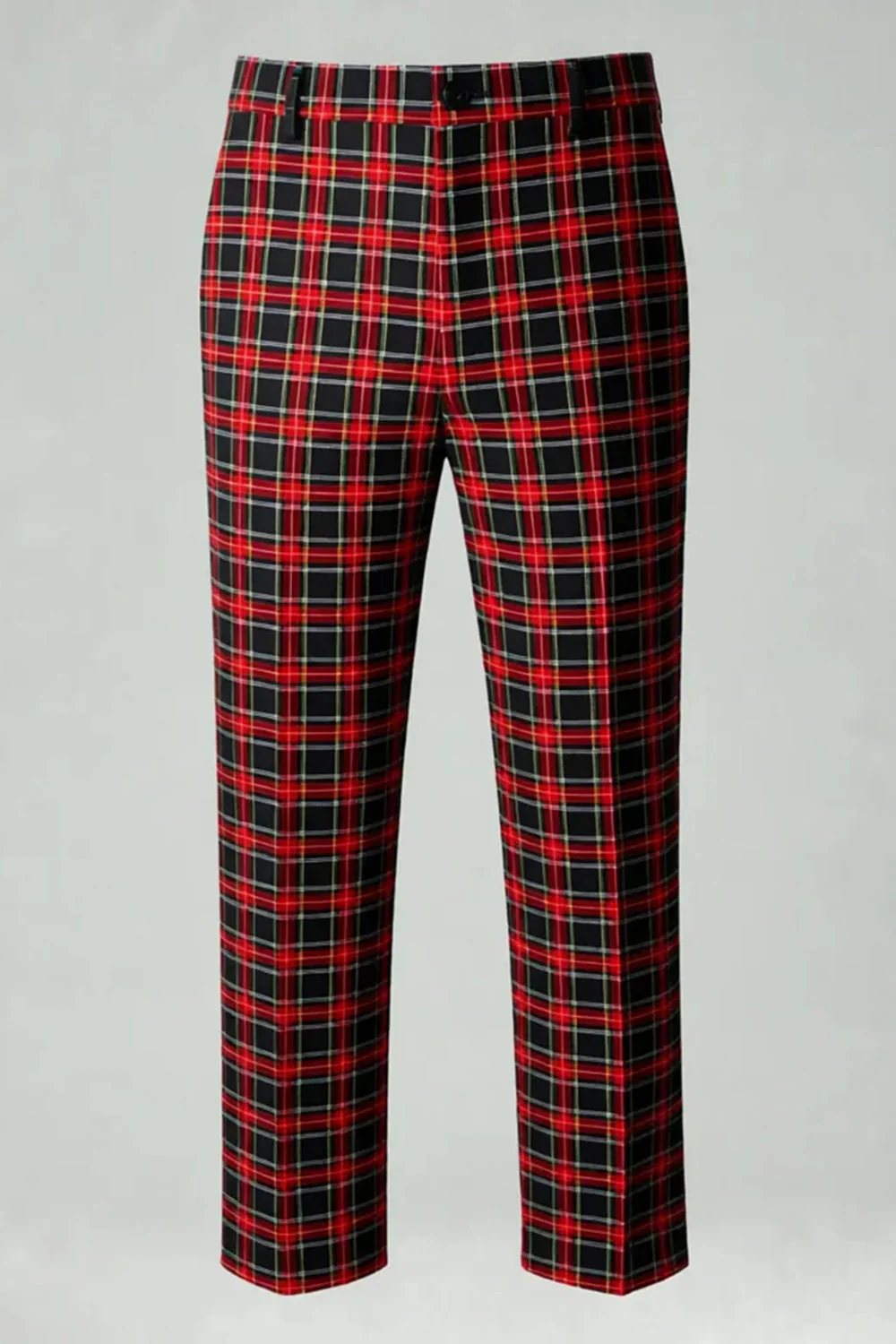 Red Black Plaid Notched Lapel 2 Piece Men's Prom Suits - Image 6