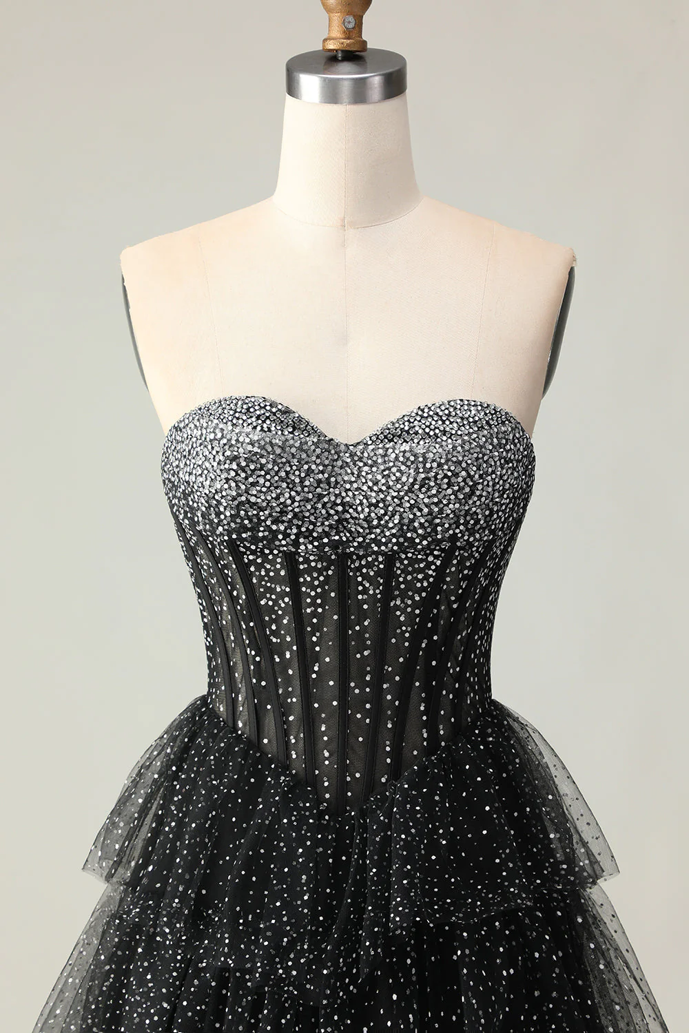 Red Corset A Line Sweetheart Tiered Polka Dots Long Prom Dress with Ruffles - Image 12