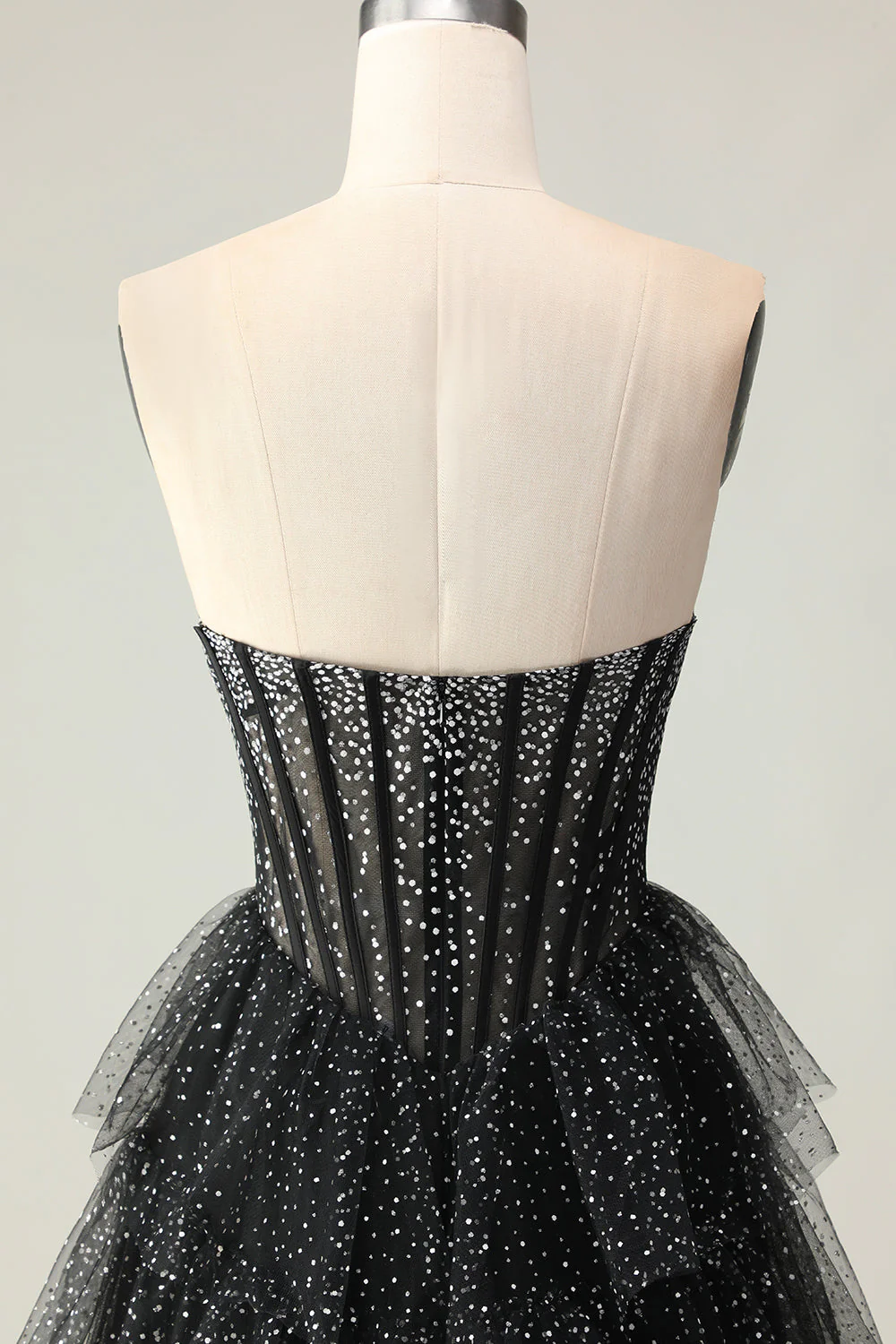 Red Corset A Line Sweetheart Tiered Polka Dots Long Prom Dress with Ruffles - Image 14