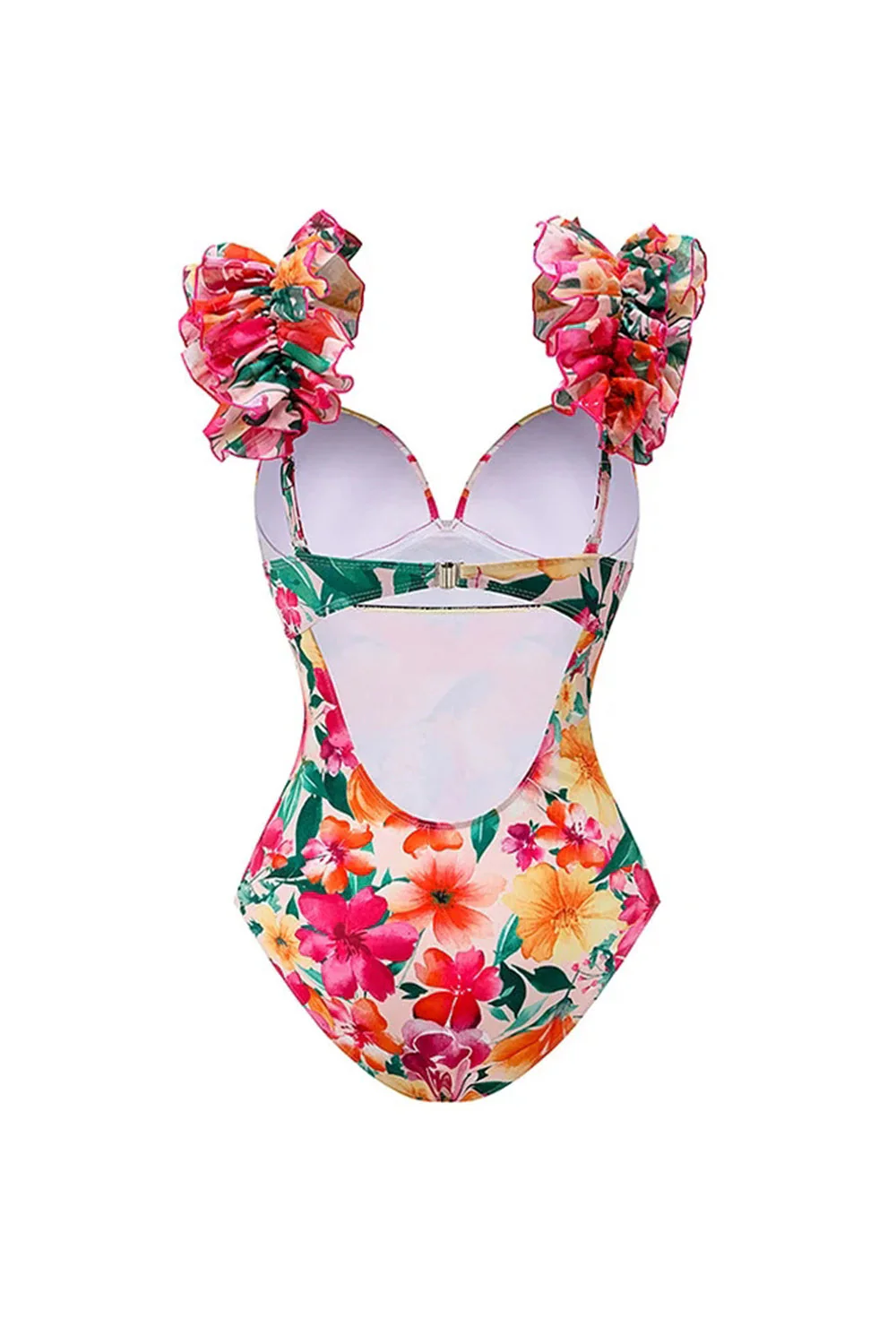 Red Flower 2 Piece Ruffled Swimsuit with Cover Up - Image 3