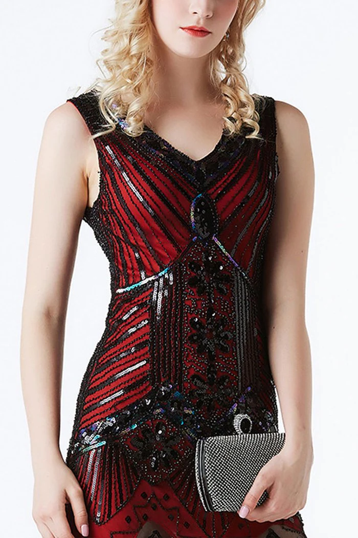 Red Glitter Fringe 1920s Flapper Dress - Image 3