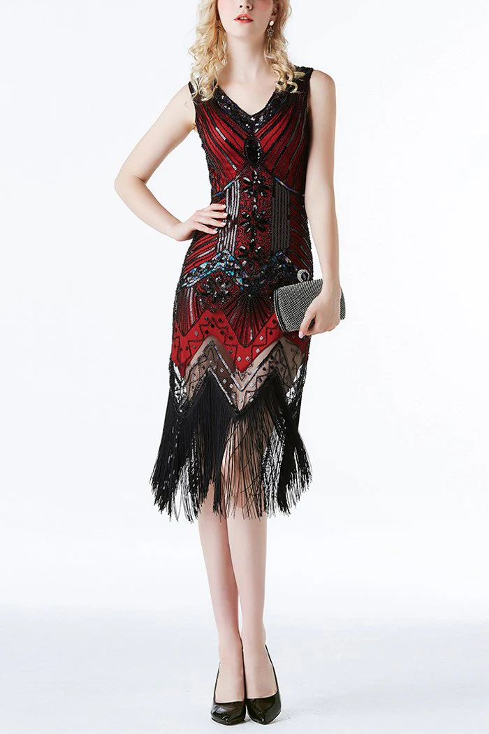Red Glitter Fringe 1920s Flapper Dress - Image 5