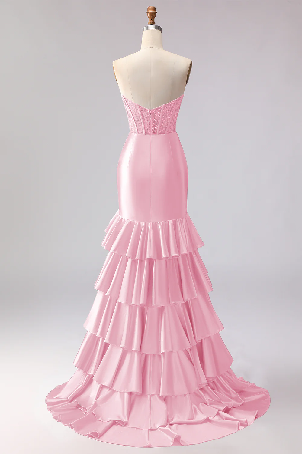 Red Mermaid Ruffled Sweetheart Beaded Corset Long Prom Dress with Slit - Image 18