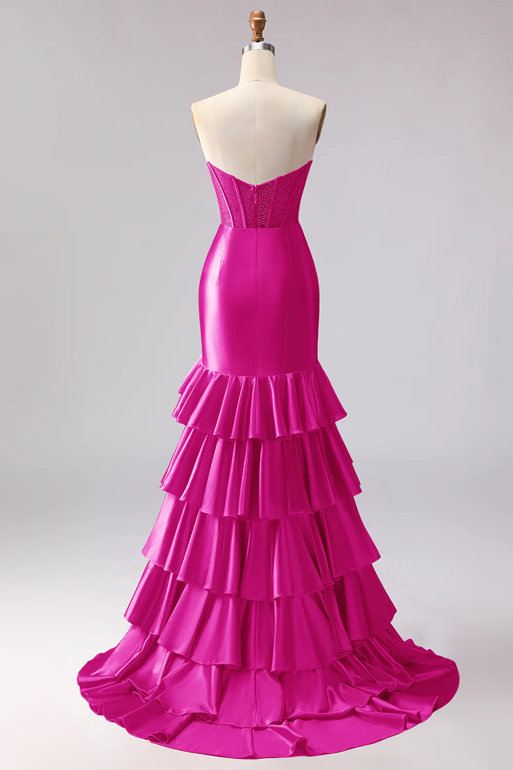 Red Mermaid Ruffled Sweetheart Beaded Corset Long Prom Dress with Slit - Image 24