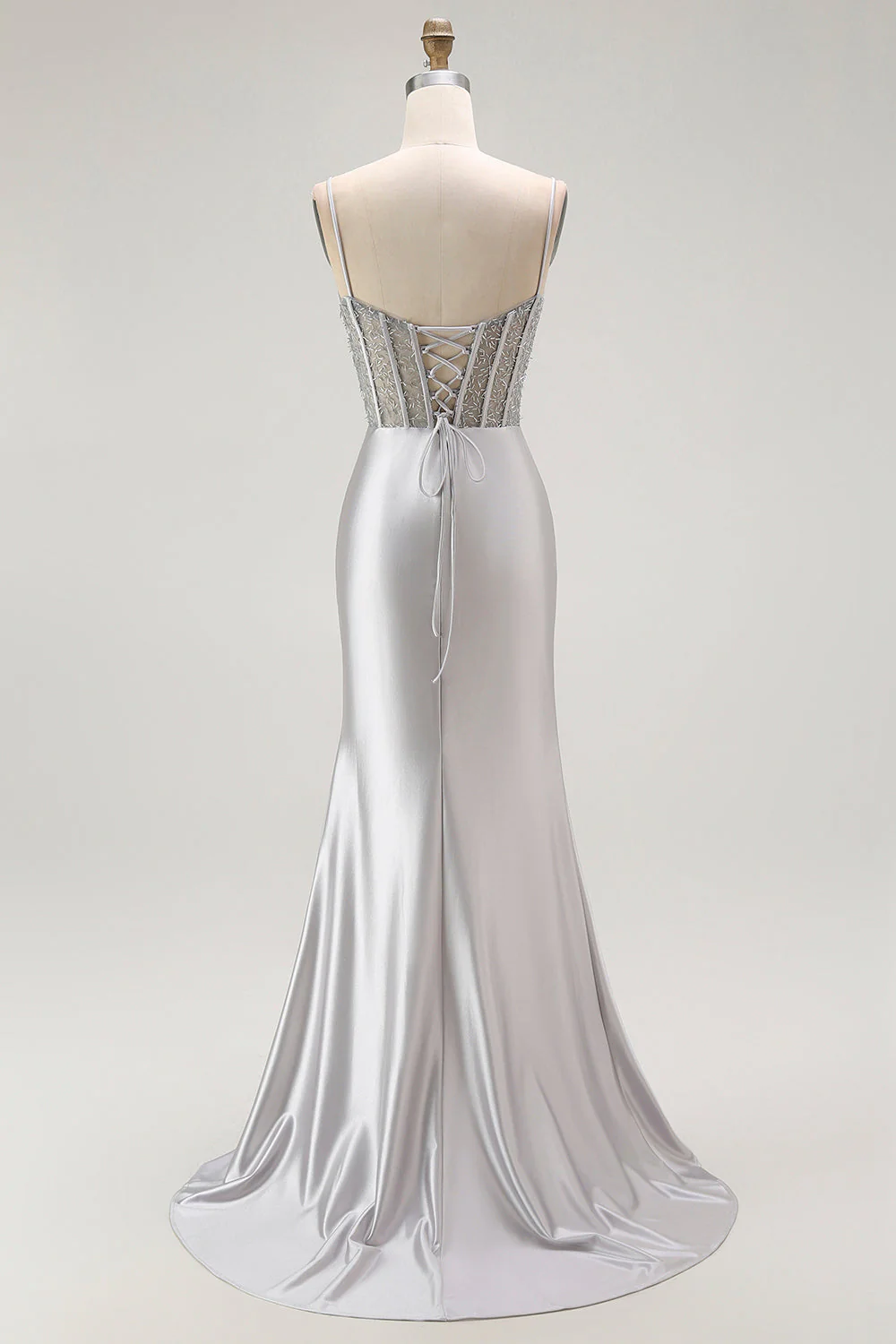 Red Mermaid Spaghetti Straps Corset Pleated Long Prom Dress with Slit - Image 14