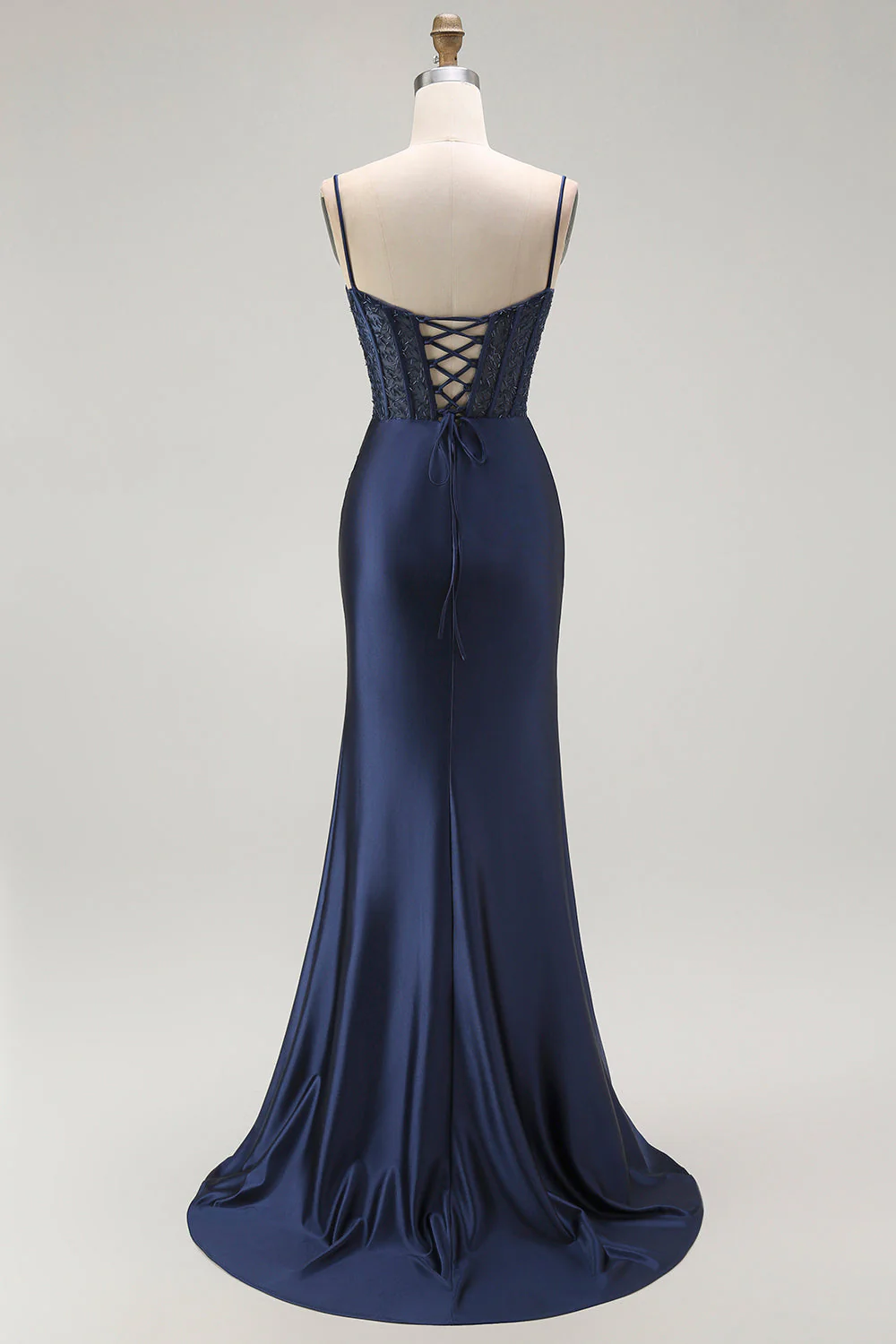 Red Mermaid Spaghetti Straps Corset Pleated Long Prom Dress with Slit - Image 20