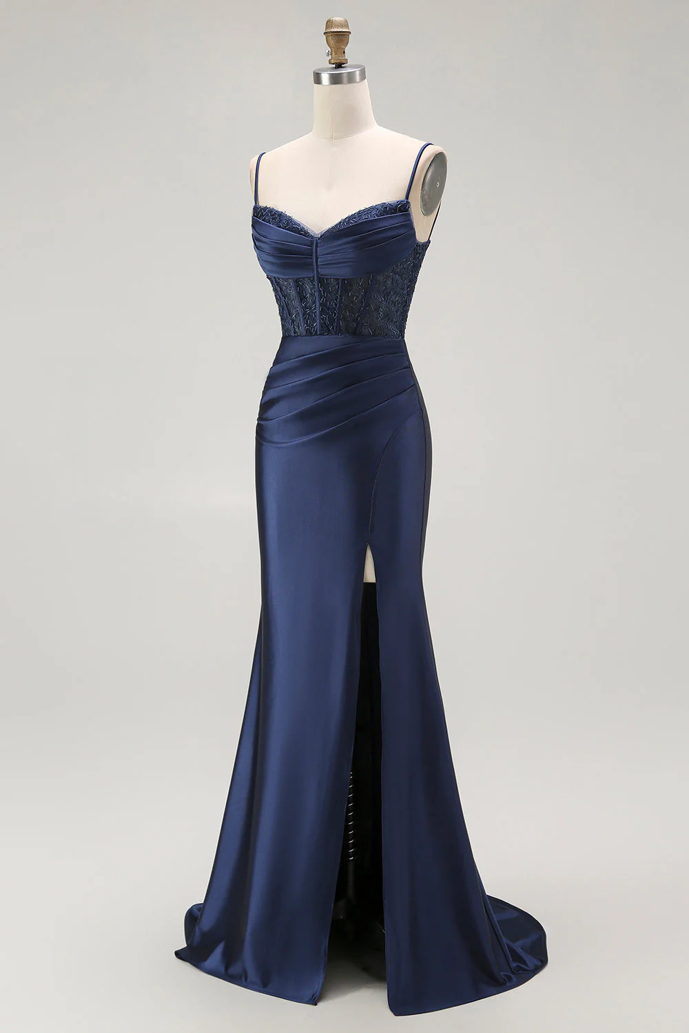 Red Mermaid Spaghetti Straps Corset Pleated Long Prom Dress with Slit - Image 21