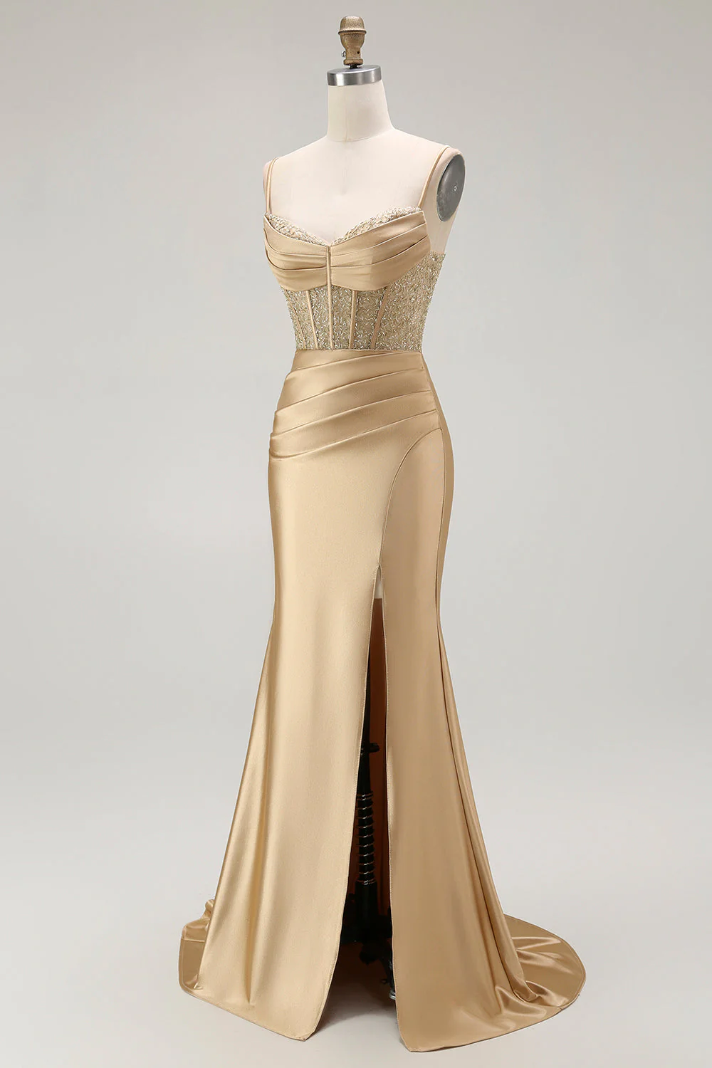 Red Mermaid Spaghetti Straps Corset Pleated Long Prom Dress with Slit - Image 9