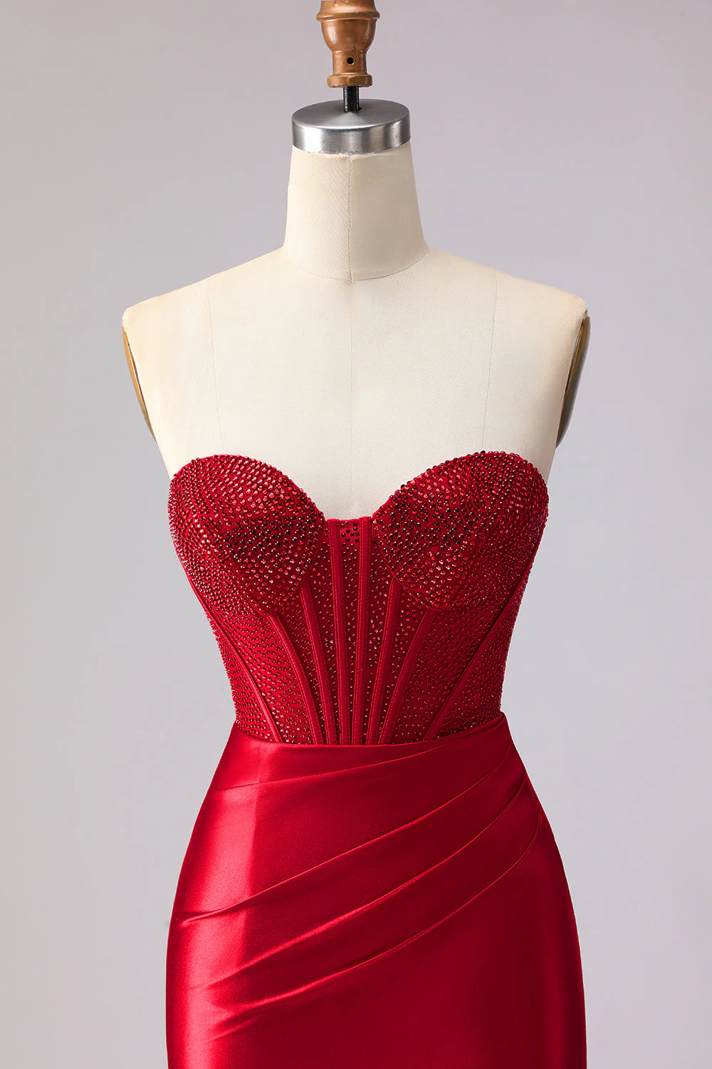 Red Mermaid Sweetheart Beaded Corset Ruffled Long Prom Dress with Slit - Image 4