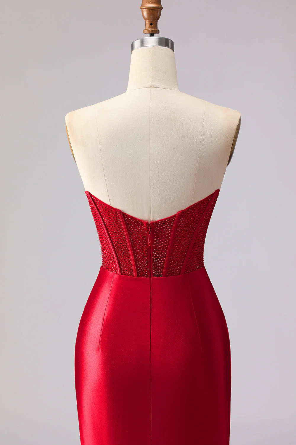 Red Mermaid Sweetheart Beaded Corset Ruffled Long Prom Dress with Slit - Image 5