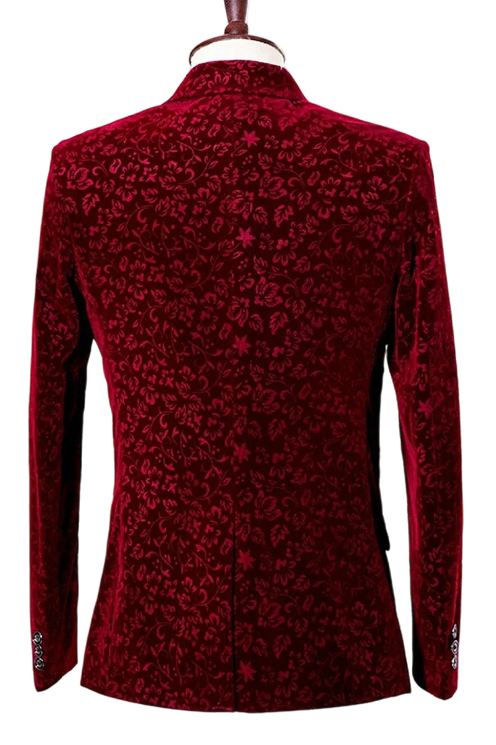 Red Notched Lapel Slim Fit One Button Men's Prom Blazer - Image 2