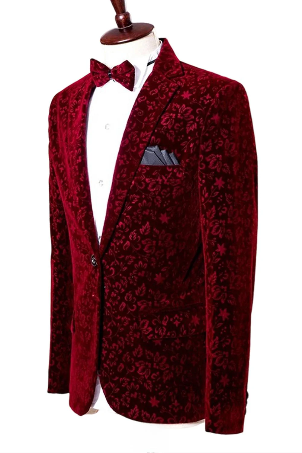 Red Notched Lapel Slim Fit One Button Men's Prom Blazer - Image 3