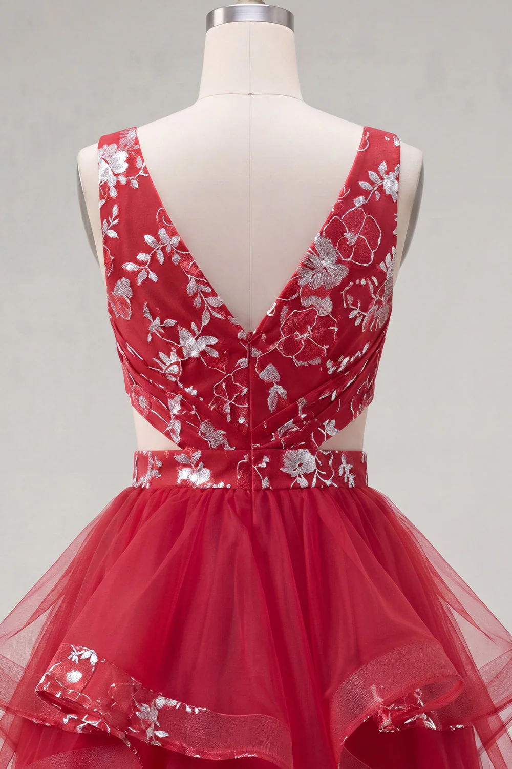 Red Cut Out A Line Sequin Short Cocktail Dress with Ruffles - Image 6