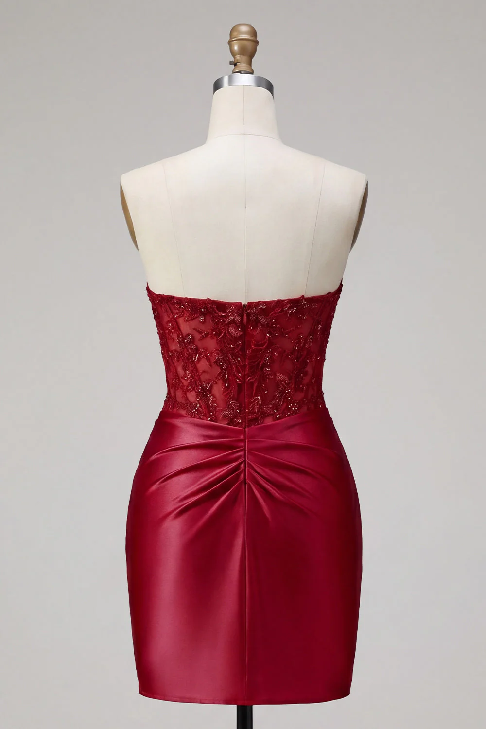 Red Bodycon Sweetheart Beaded Corset Cocktail Dress - Image 2