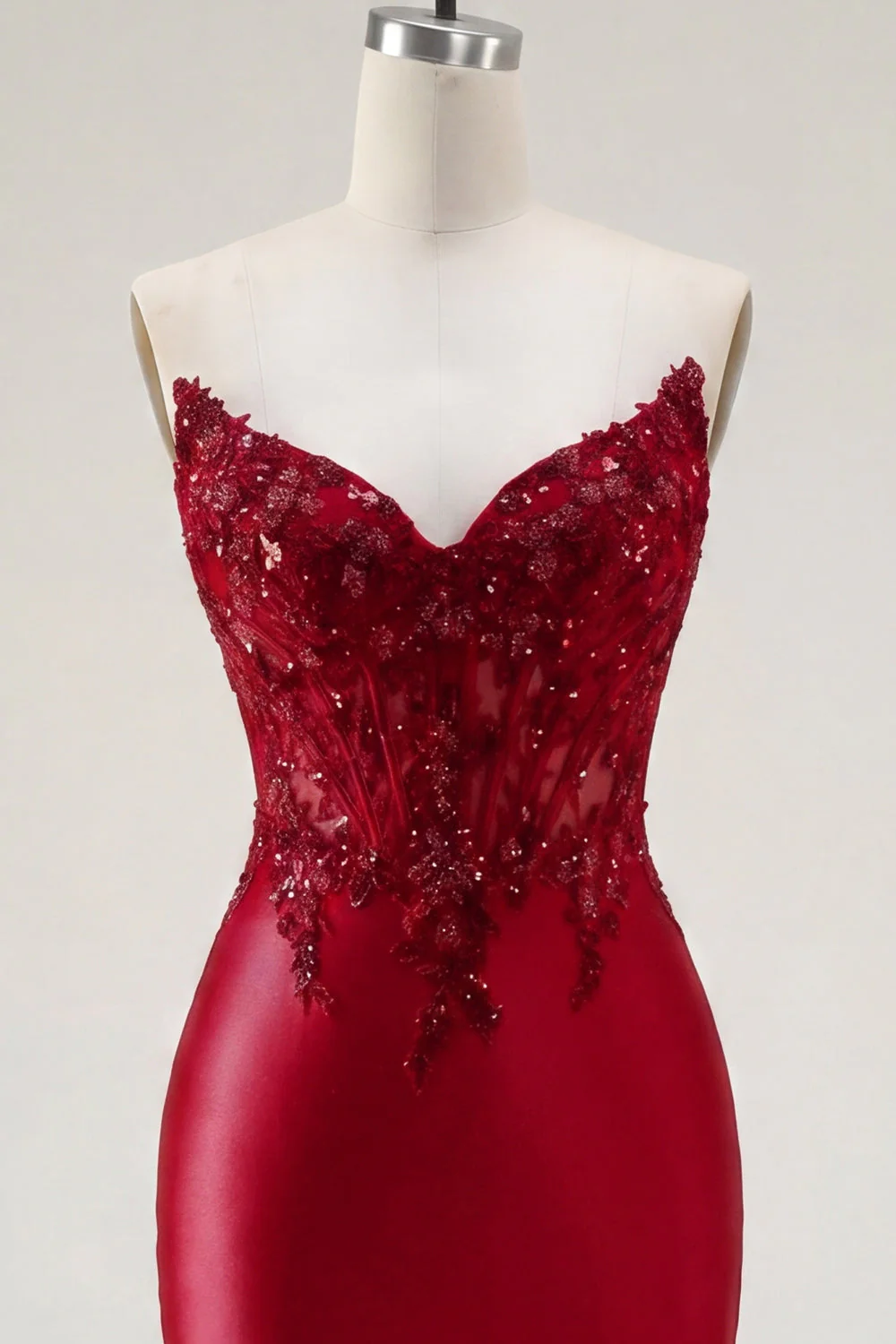 Red Bodycon Sweetheart Beaded Corset Cocktail Dress - Image 7