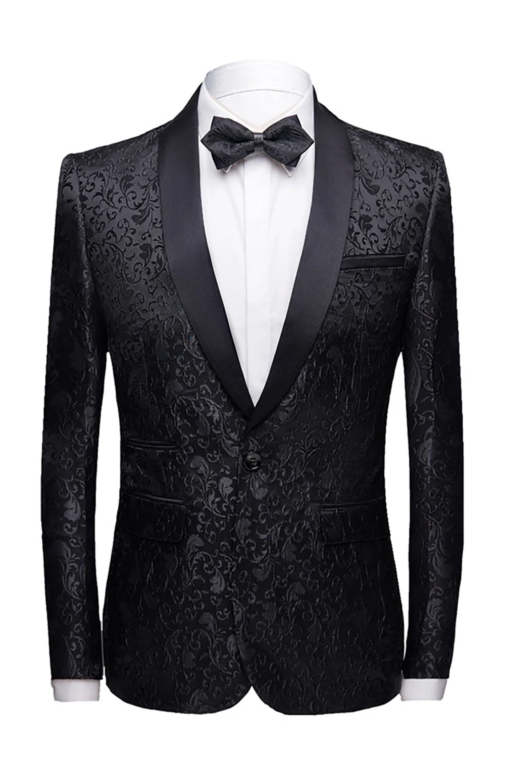 Red Shawl Lapel 2 Pieces Jacquard One Button Men's Suits - Image 10