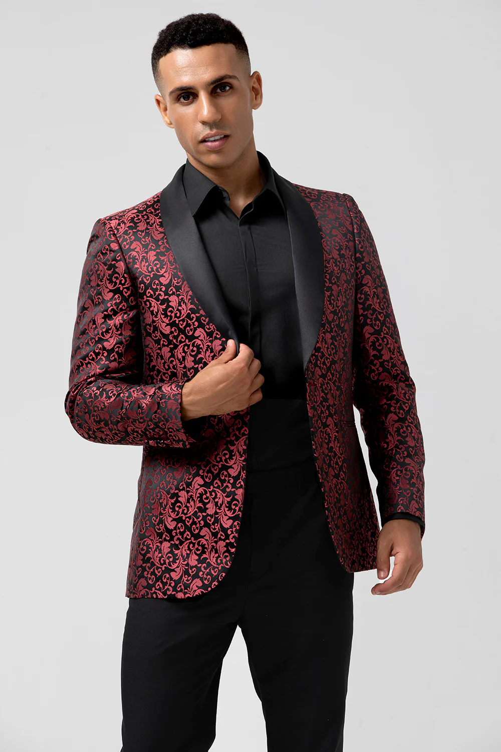 Red Shawl Lapel 2 Pieces Jacquard One Button Men's Suits - Image 4