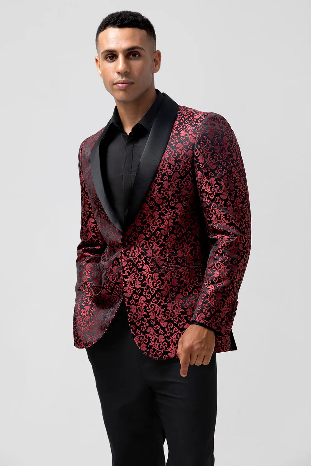 Red Shawl Lapel 2 Pieces Jacquard One Button Men's Suits - Image 6