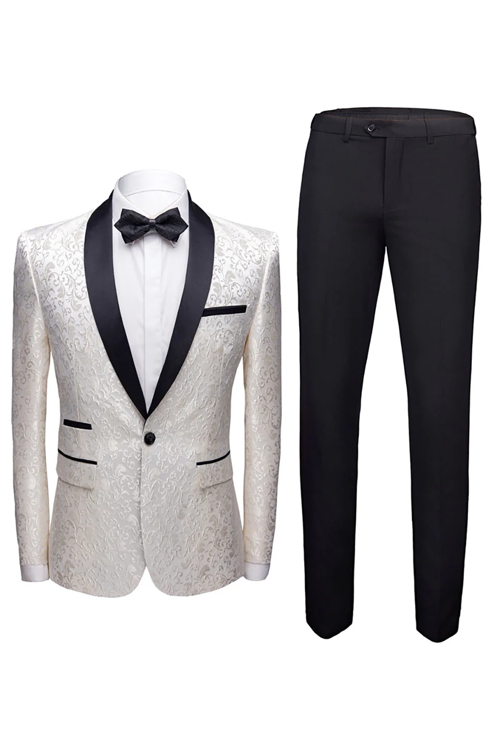 Red Shawl Lapel 2 Pieces Jacquard One Button Men's Suits - Image 8