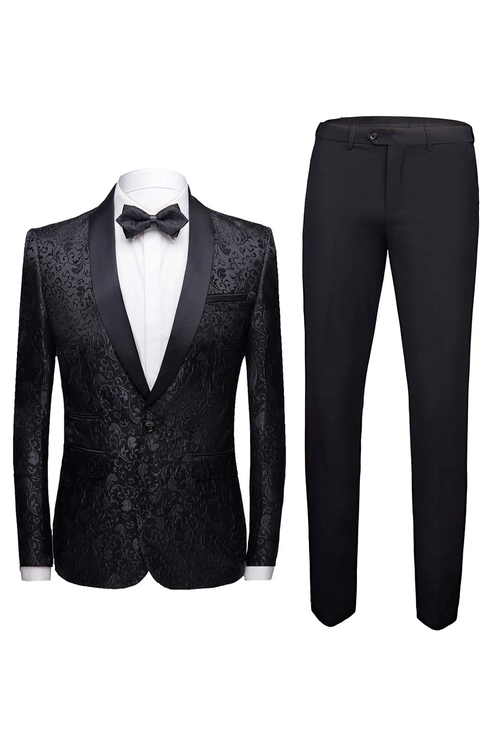 Red Shawl Lapel 2 Pieces Jacquard One Button Men's Suits - Image 9