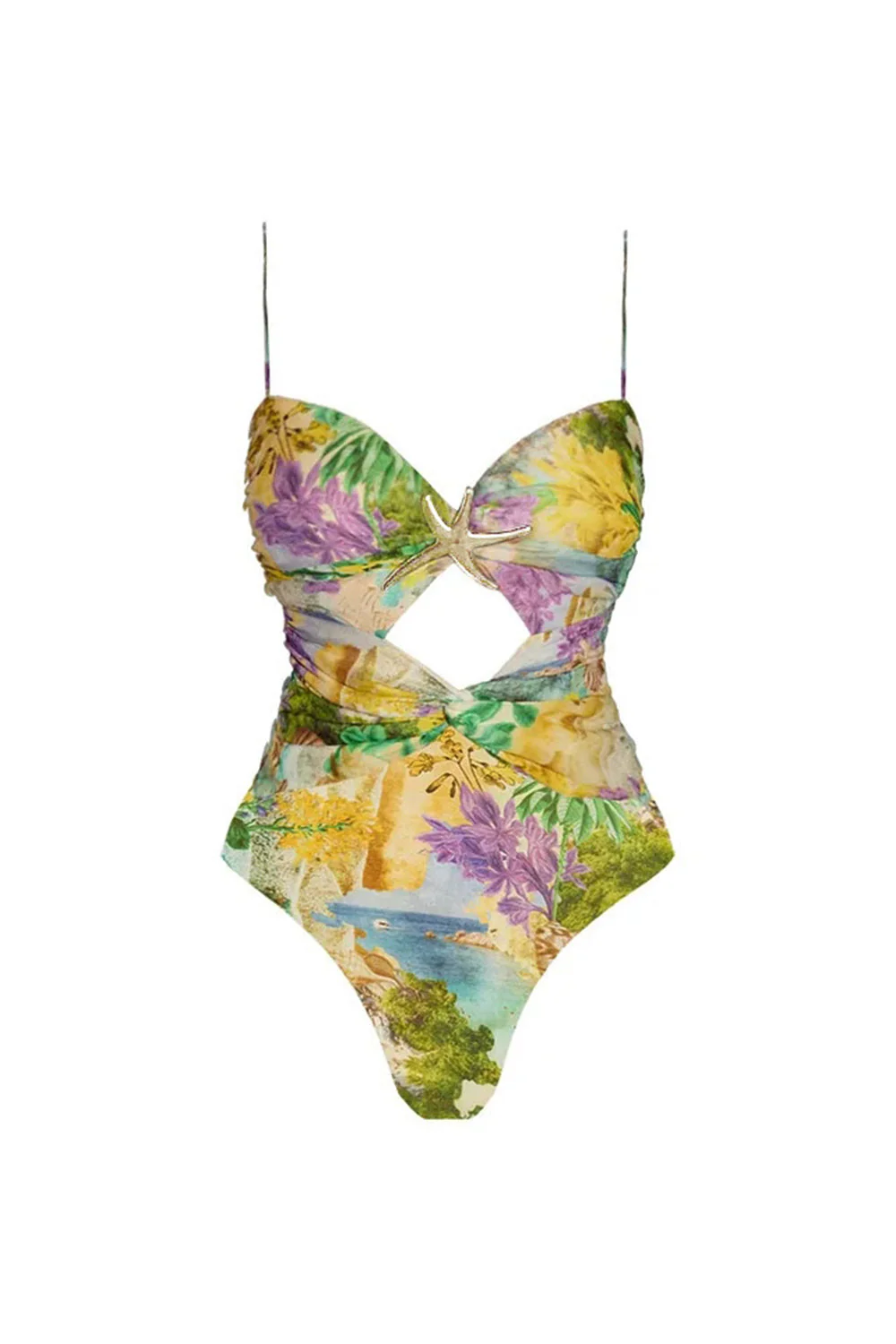 Red Spaghetti Straps 2 Piece Cut Out Swimsuit with Beach Dress - Image 11
