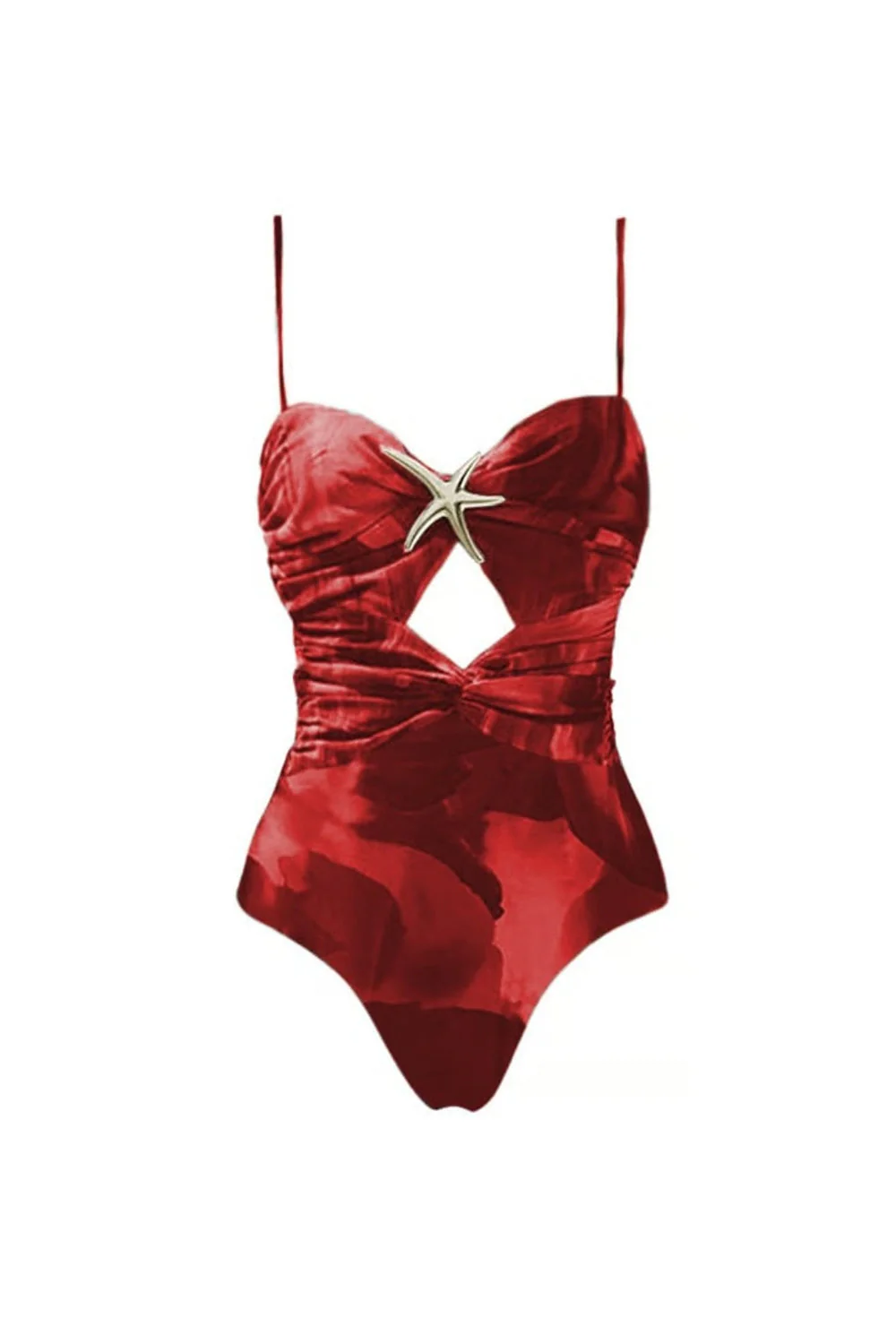Red Spaghetti Straps 2 Piece Cut Out Swimsuit with Beach Dress - Image 2