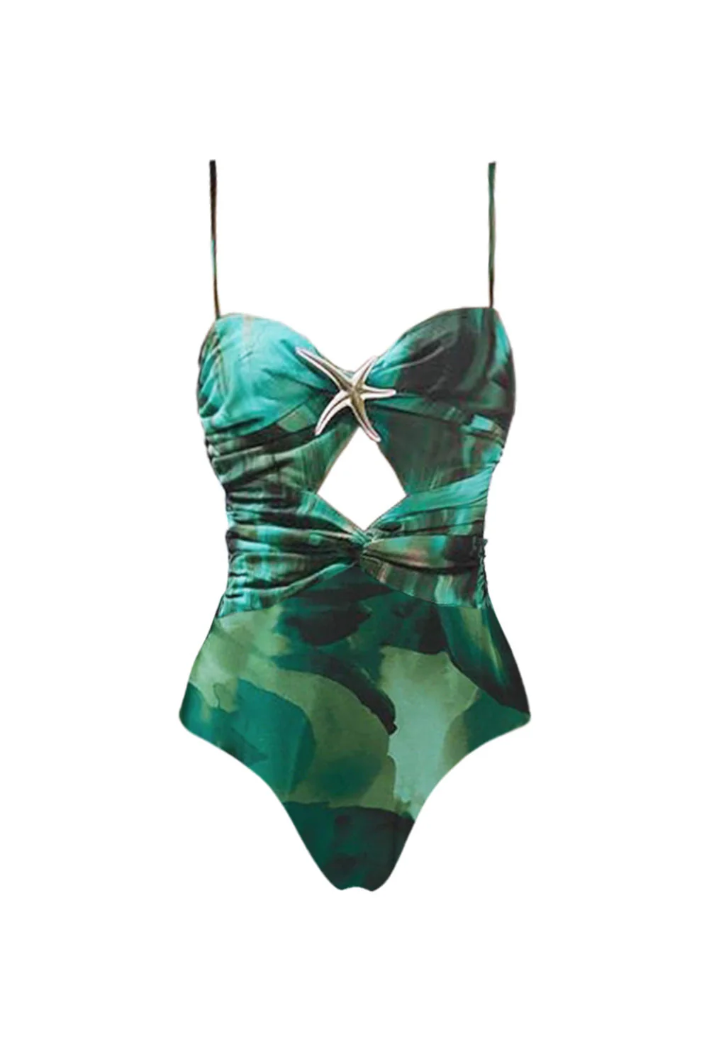 Red Spaghetti Straps 2 Piece Cut Out Swimsuit with Beach Dress - Image 5