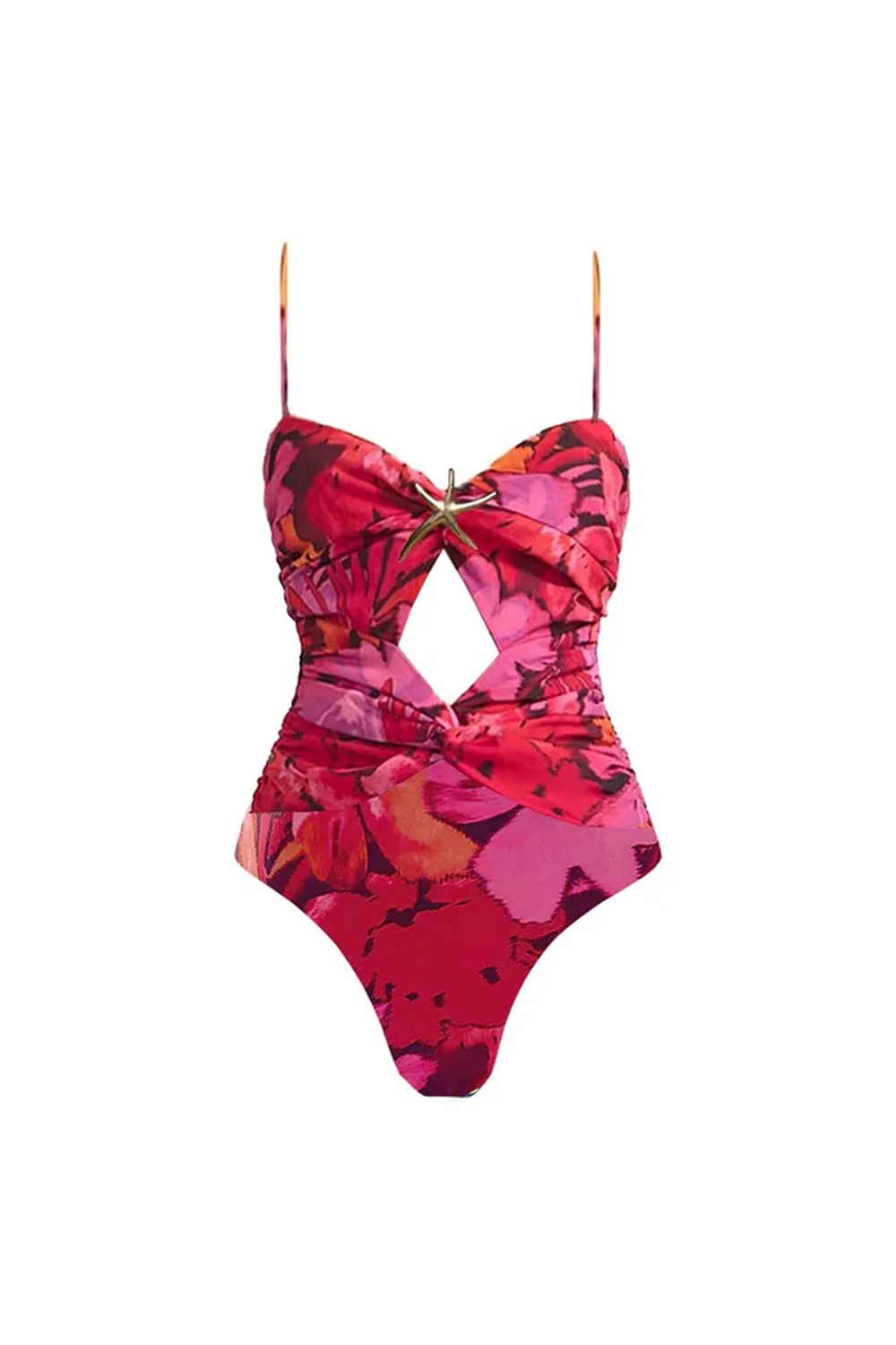 Red Spaghetti Straps 2 Piece Cut Out Swimsuit with Beach Dress - Image 8