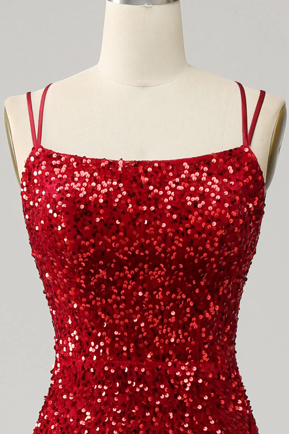 Red Sparkly Mermaid Backless Long Prom Dress with Fringes - Image 4