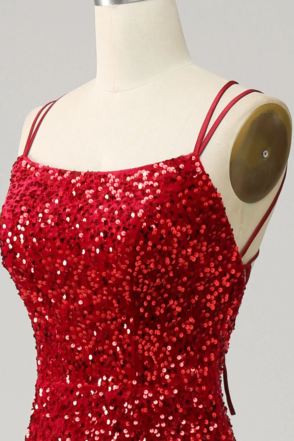 Red Sparkly Mermaid Backless Long Prom Dress with Fringes - Image 5