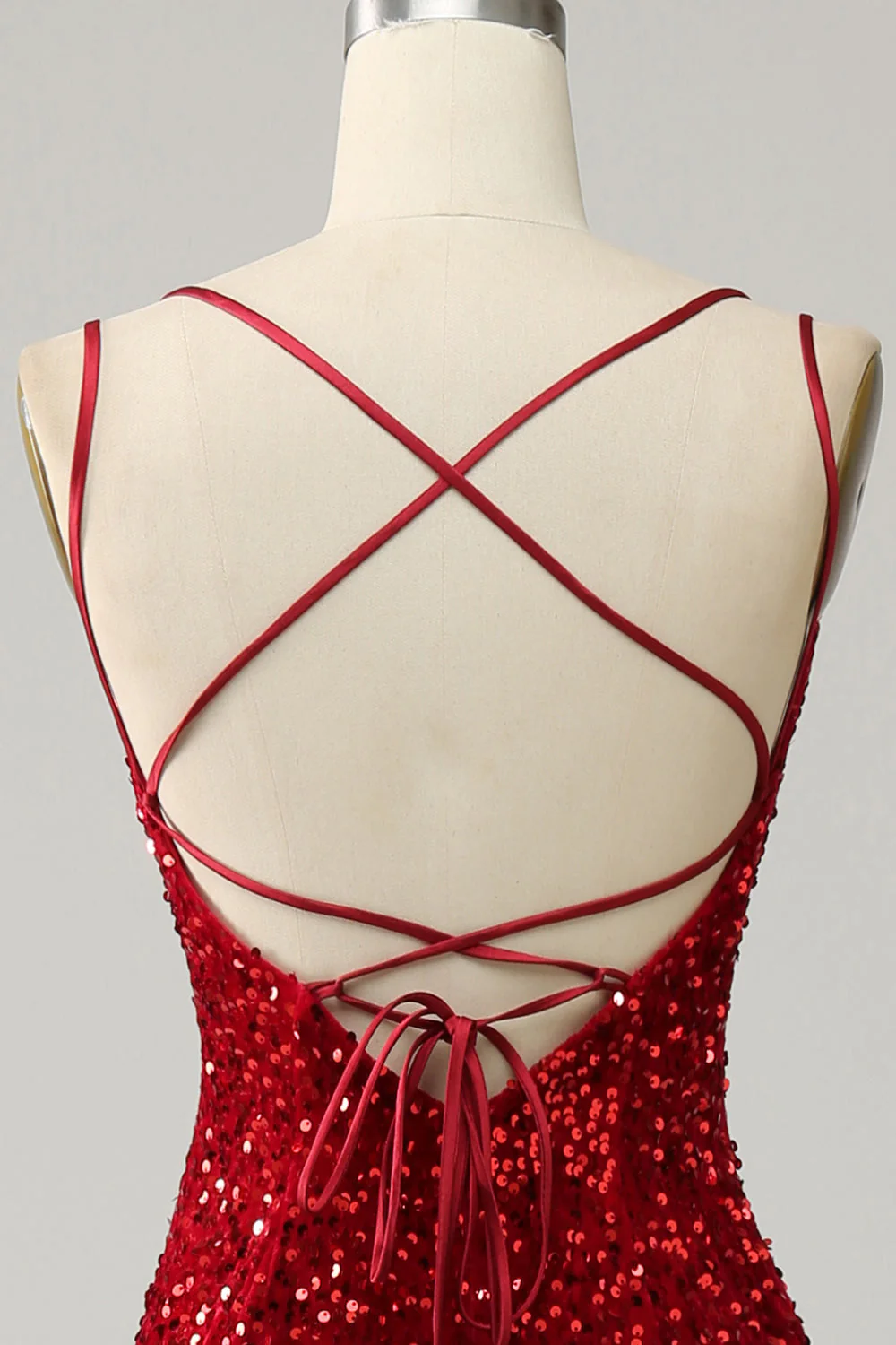 Red Sparkly Mermaid Backless Long Prom Dress with Fringes - Image 6